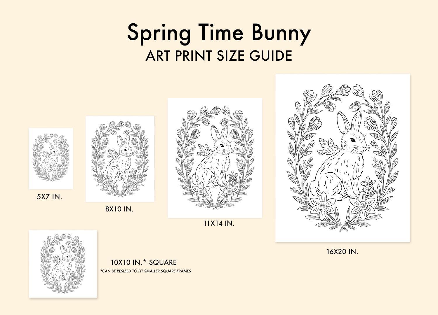 Adorable Spring Bunny Printable Wall Art Digital Download Whimsical Floral Rabbit Drawing Nursery Decor Cottagecore Bird Easter Aesthetic z