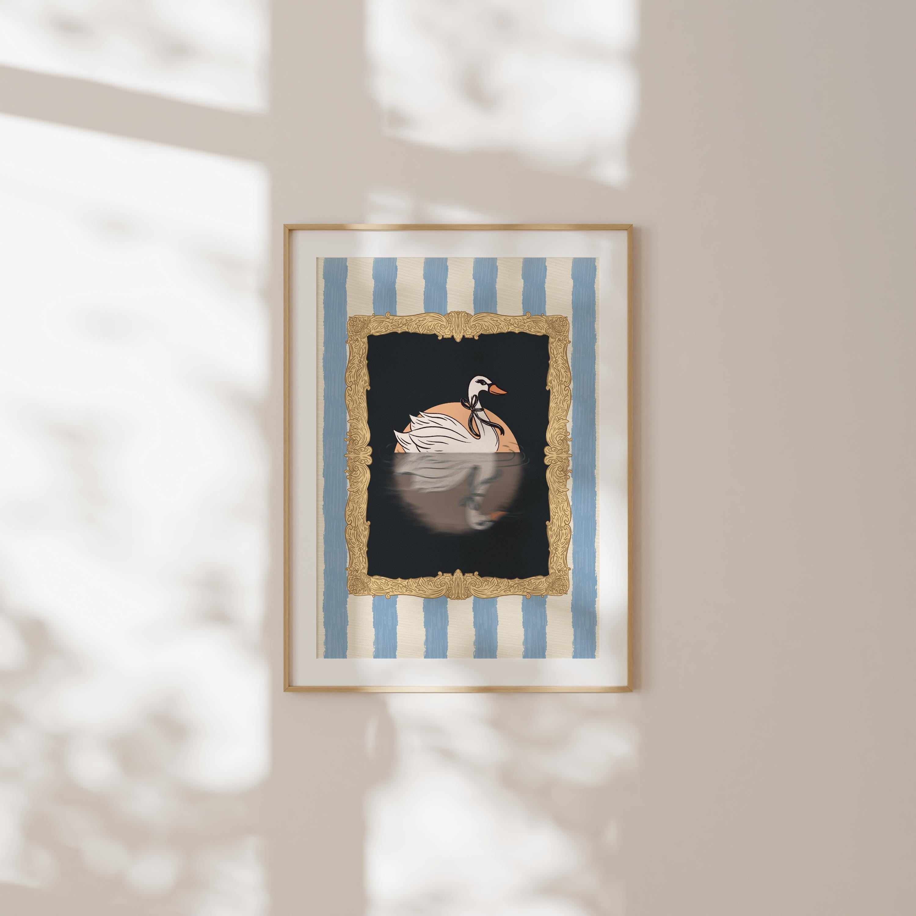 Swan Digital Art Print Instant Download Illustration Nursery Decor Gallery Wall Whimsical Printable Artwork Feminine Apartment Coquette Art