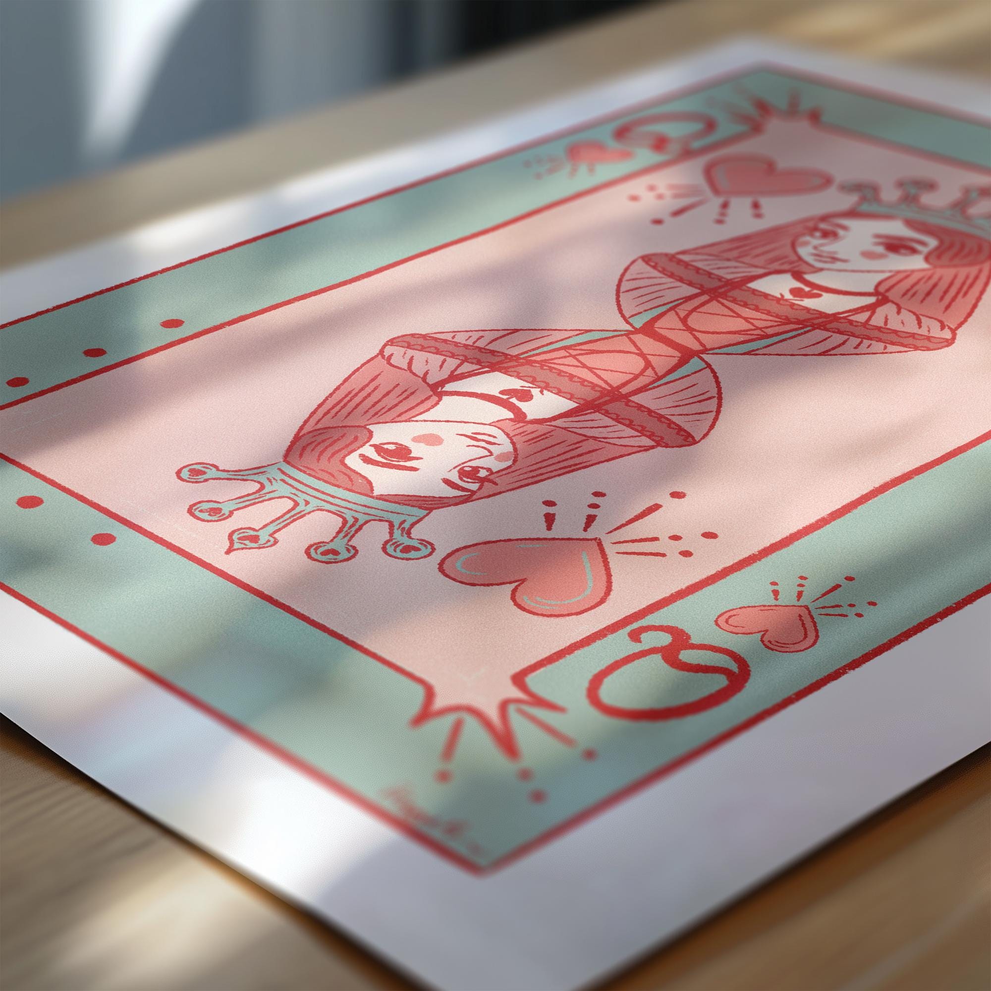 Queen of Hearts Instant Download Art Print Playing Card Illustration for Home Gallery Wall Decor Eclectic Feminine Decor Girls Bedroom Style