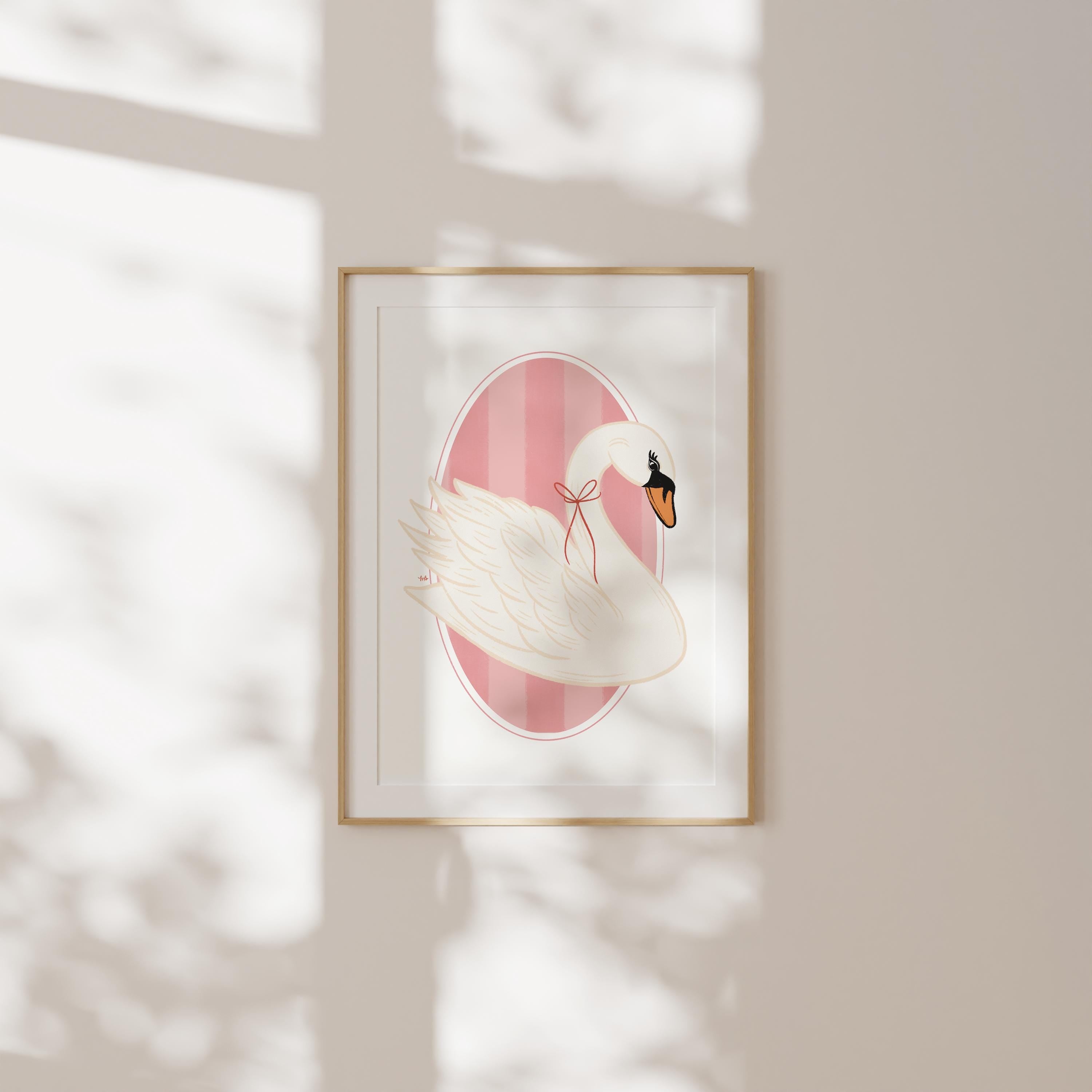 Coquette Swan Art Print Elegant Ballerina Aesthetic Soft Pink Vintage Gallery Wall Art Parisian Chic Home Decor Feminine Romantic Artwork