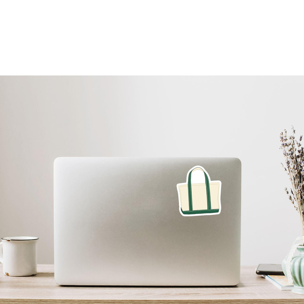 Canvas Tote Bag Sticker Green and Cream Illustrated Waterproof Vinyl Decal for Journals Laptops Water Bottles Preppy Coastal Aesthetic ST125
