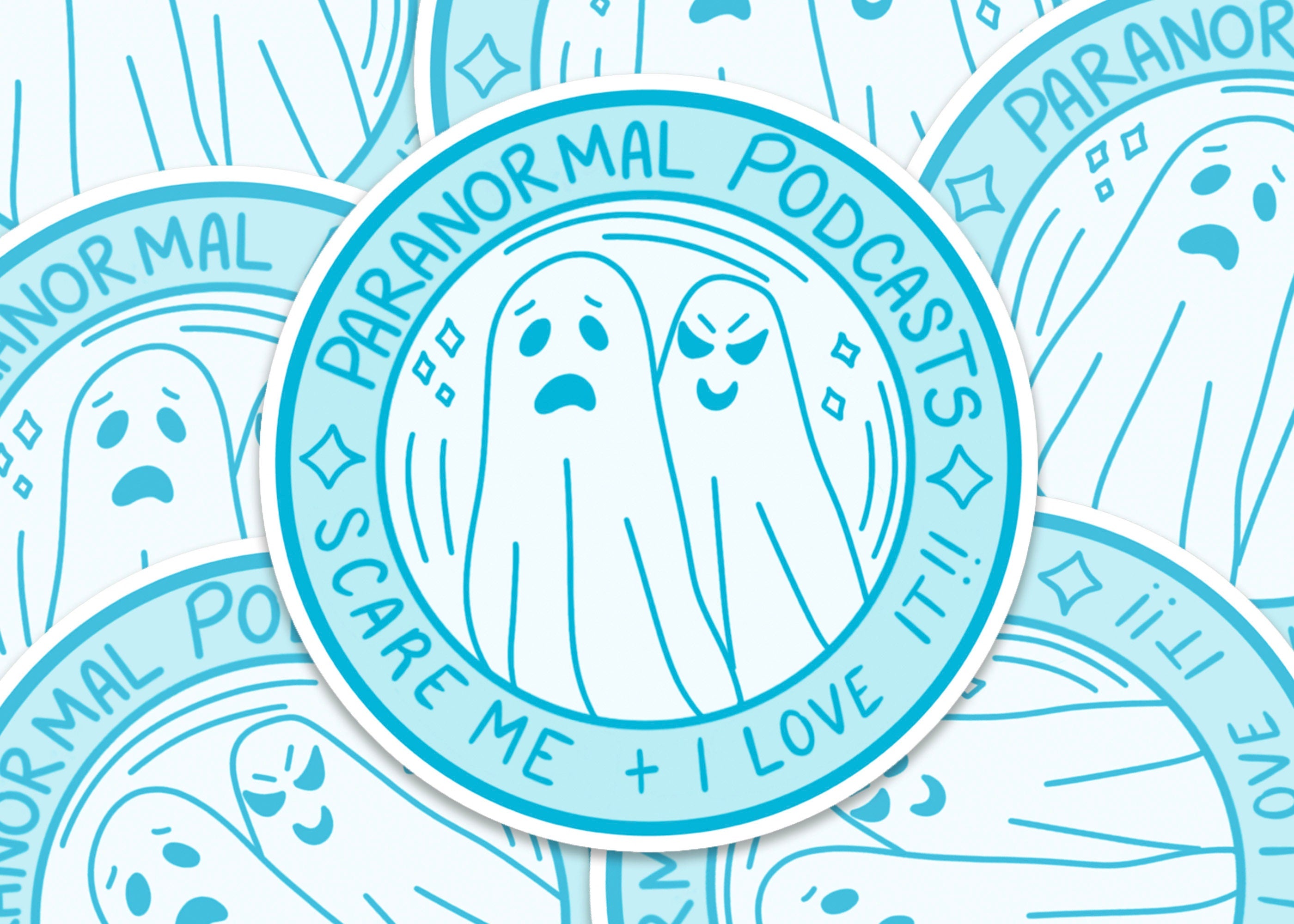 Paranormal Podcasts Scare Me and I Love It Blue Ghosts Haunted Scared Matte Vinyl Water-proof Sticker Decal ST043