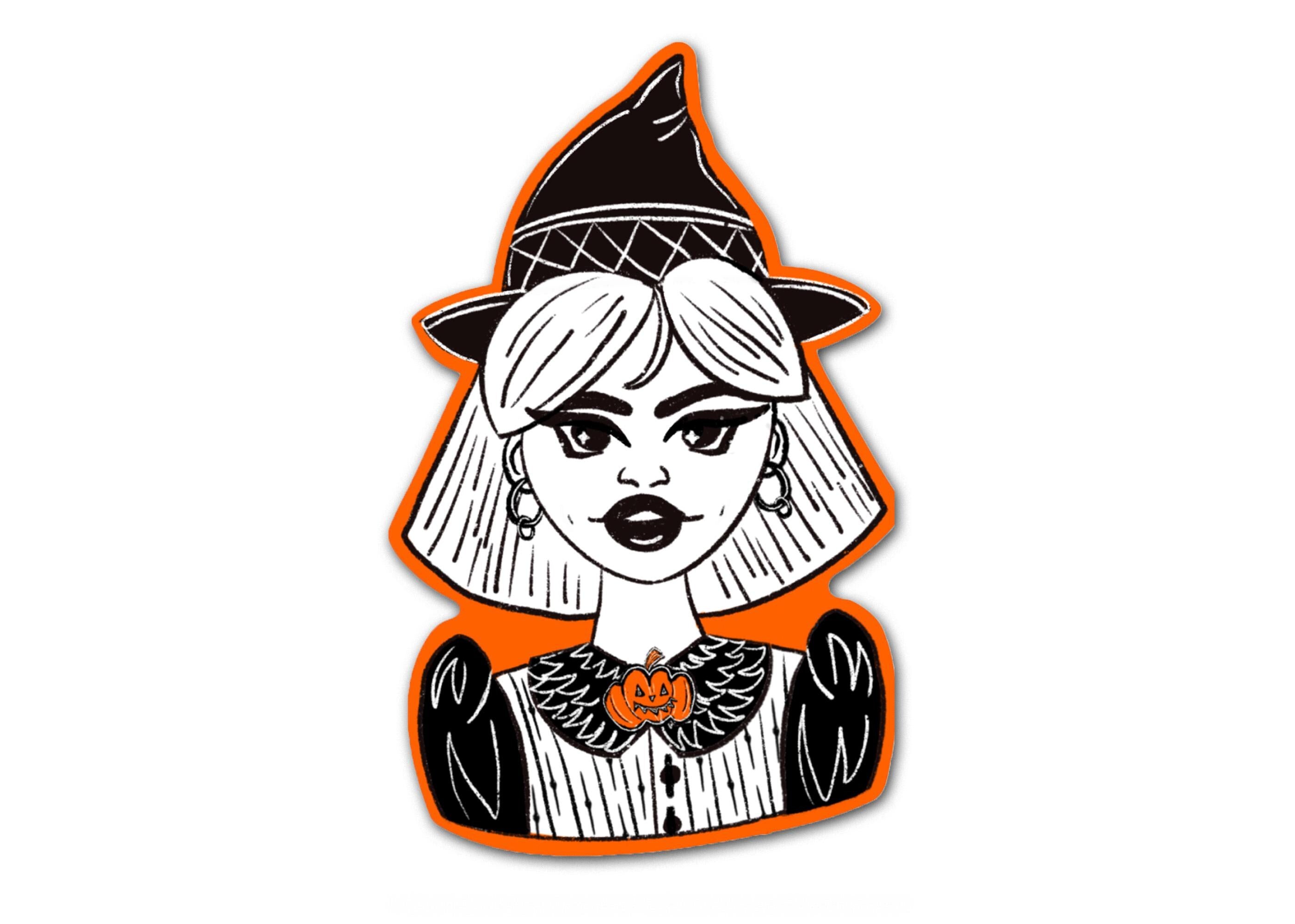 Witch Sticker Orange Black and White Illustration of Cute Witch Sticker for Laptop Journaling and Scrapbooking Gift Idea for Friend ST050