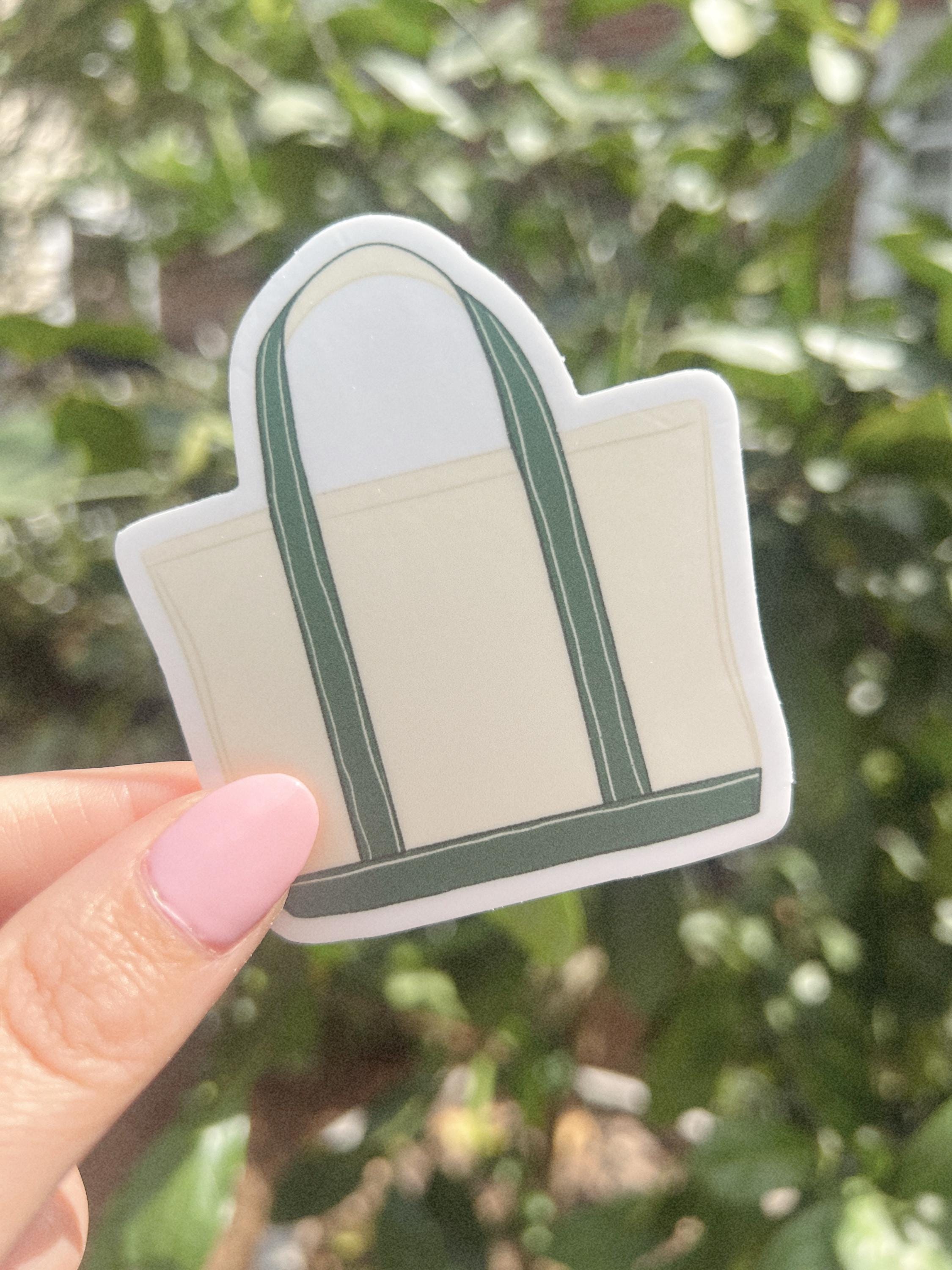 Canvas Tote Bag Sticker Green and Cream Illustrated Waterproof Vinyl Decal for Journals Laptops Water Bottles Preppy Coastal Aesthetic ST125