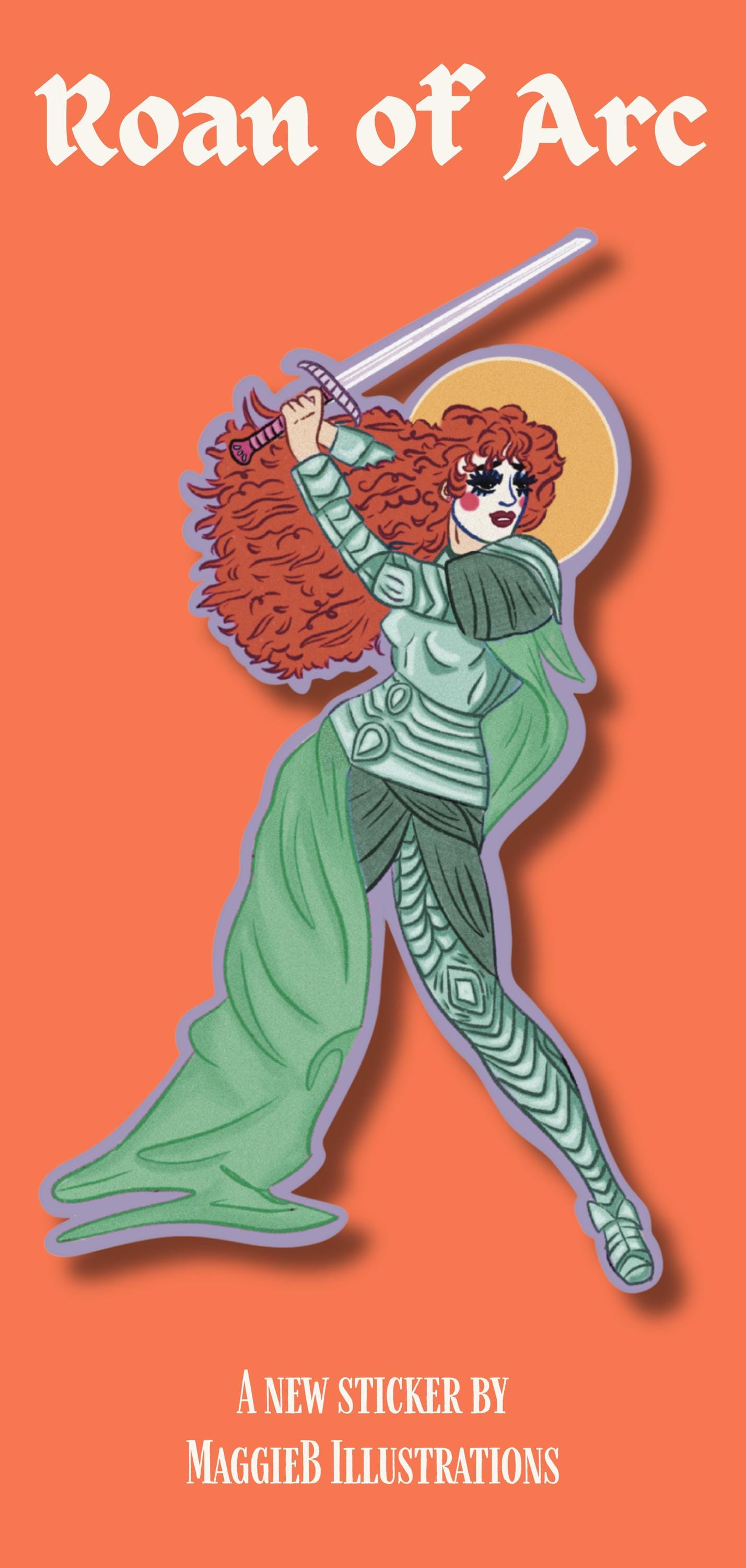 Roan of Arc Feminist Warrior Vinyl Sticker - Illustrated Medieval Knight Art in Waterproof Matte Vinyl ST116