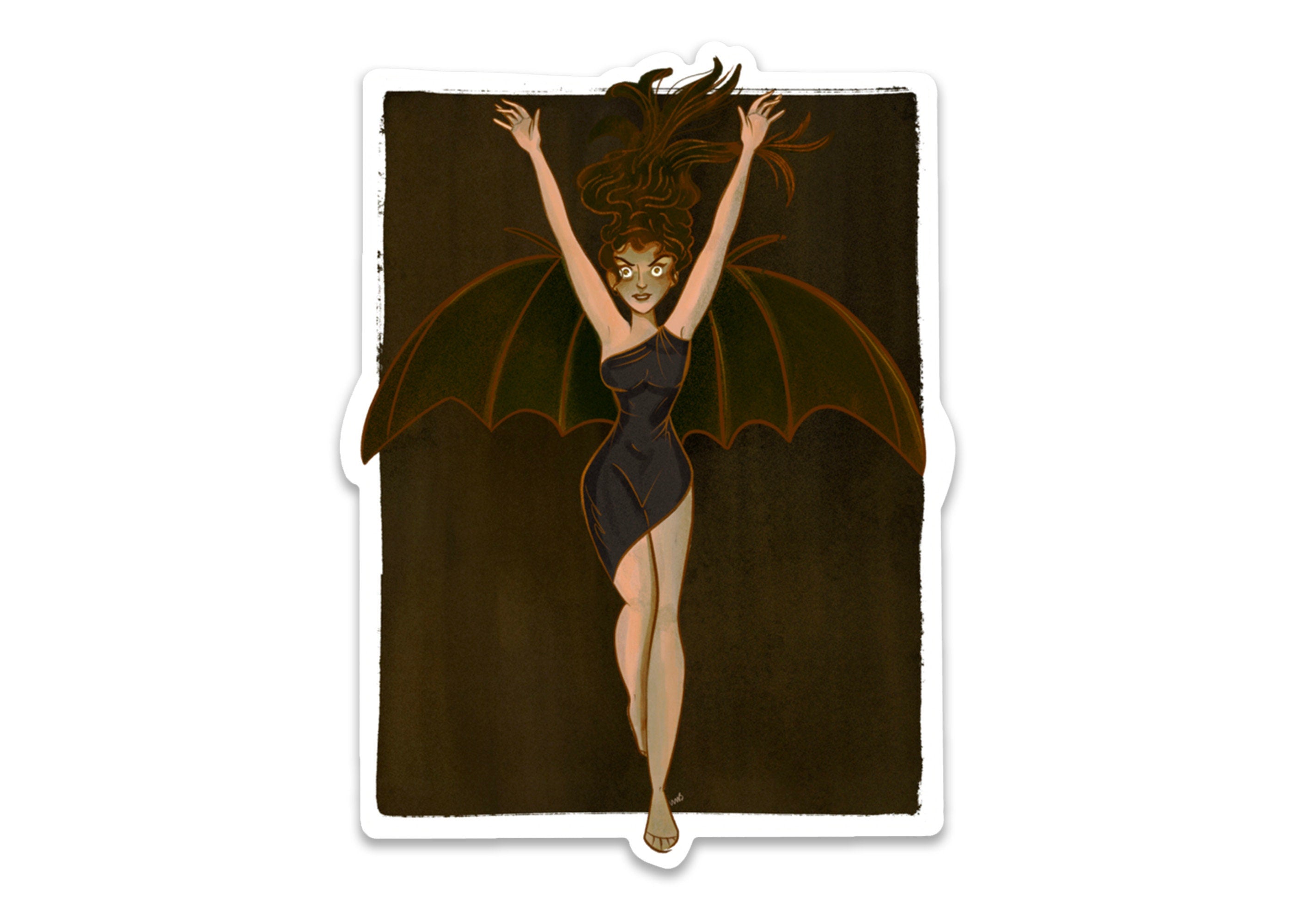 Wicked Woman Spooky Sexy Winged Bat Monster Gorgon Horror Vamp Vixen Brown Cream Halloween Vinyl Water-proof Sticker Decal ST034
