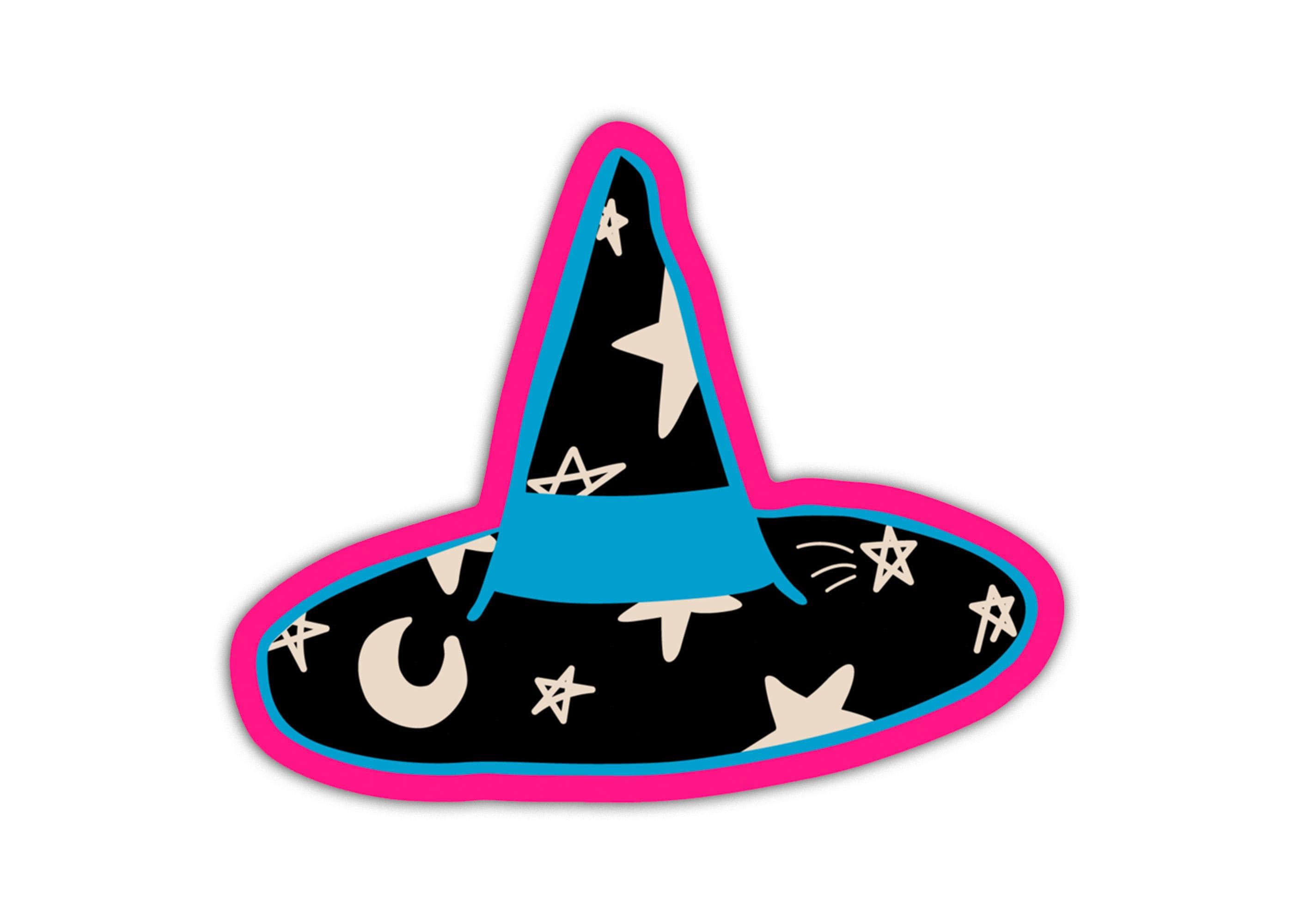 Witch Hat Sticker Starry Moonlight Illustration black white electric blue hot pink sticker for cute witchy aesthetic gift idea for her ST073