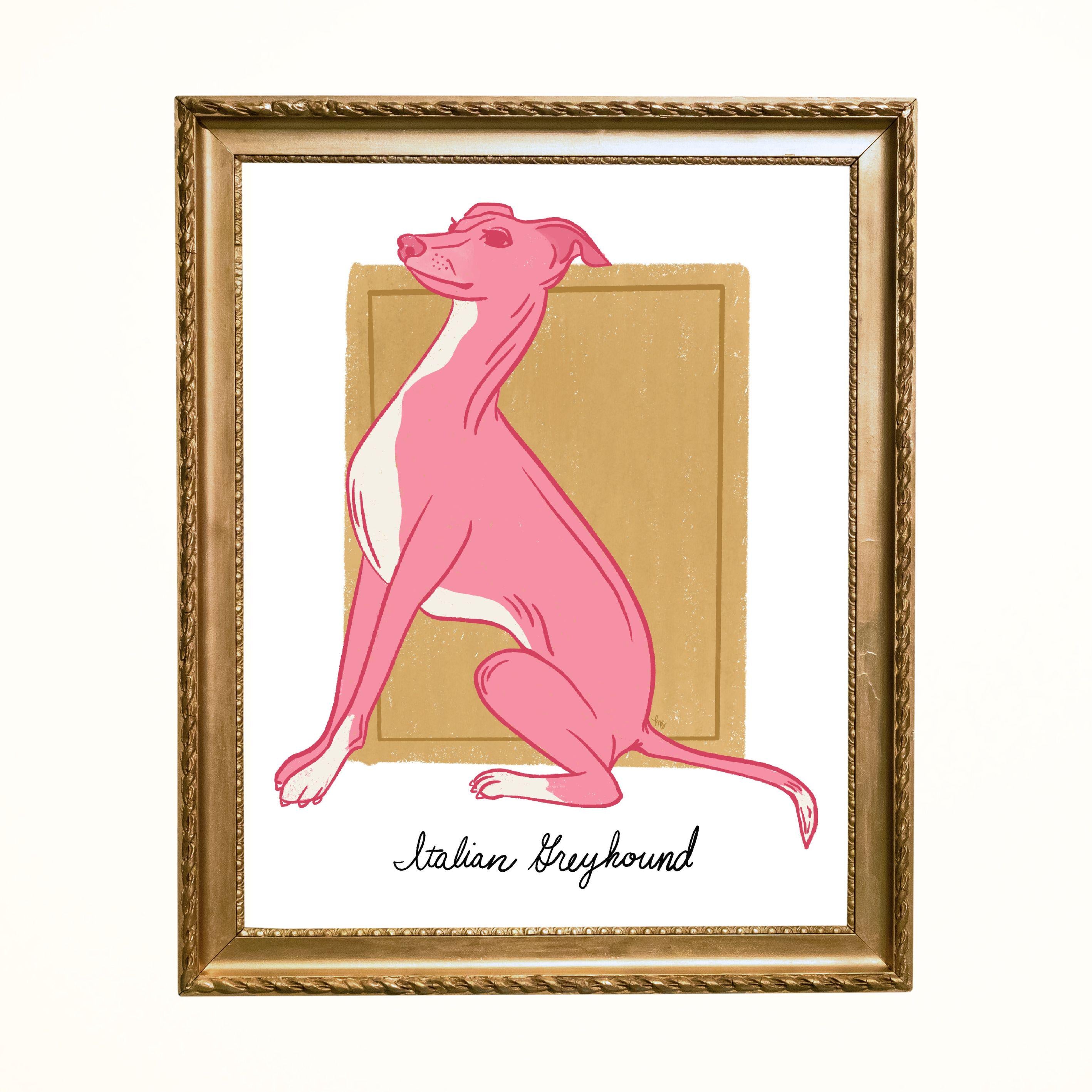 Custom Italian Greyhound Pink Dog Illustration Art Print Gift Idea for Pet Owner Gallery Wall Home Decor for Pet Owner Wall Art Custom Name