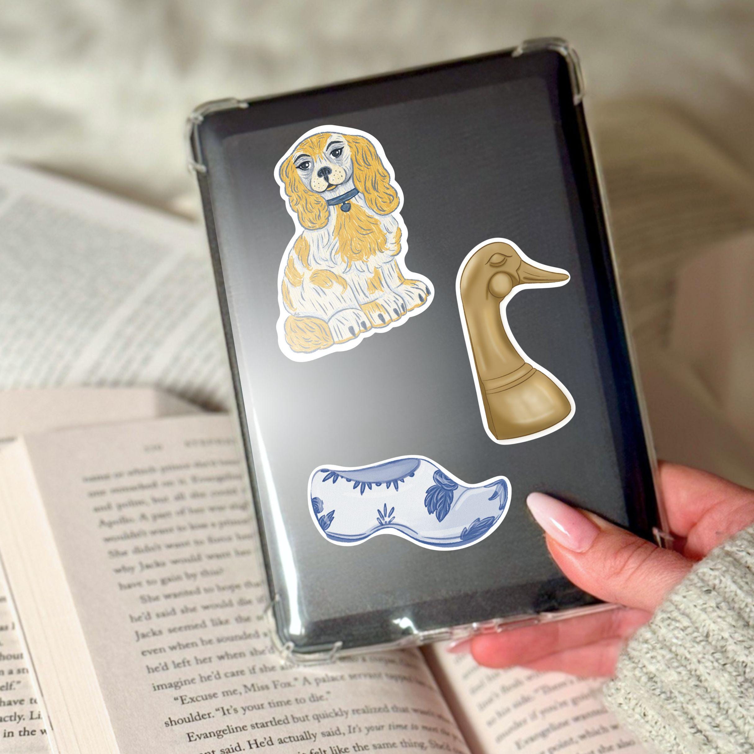 Brass Duck Book ends and Doorstop Illustration Waterproof Matte Vinyl Sticker L-ST053 R-ST054
