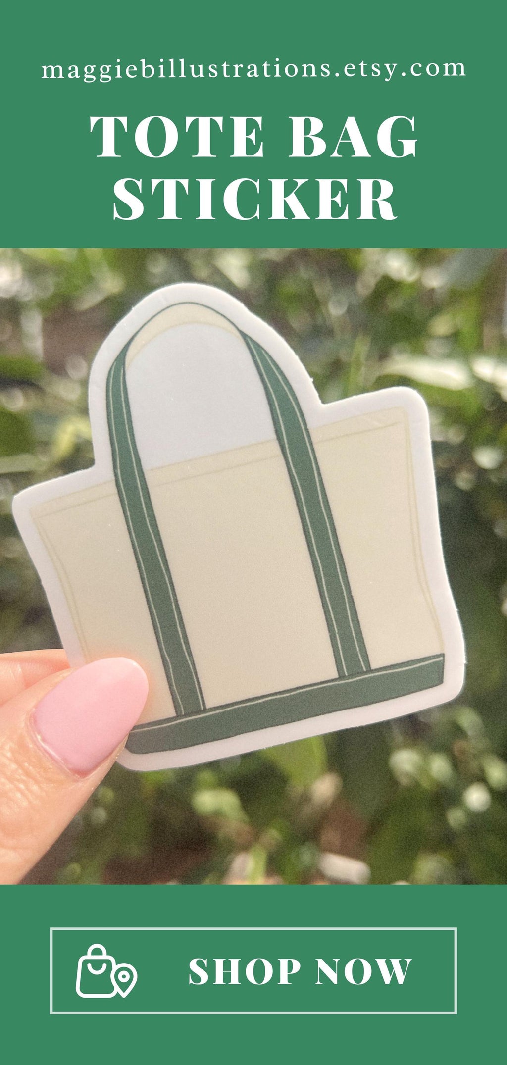 Canvas Tote Bag Sticker Green and Cream Illustrated Waterproof Vinyl Decal for Journals Laptops Water Bottles Preppy Coastal Aesthetic ST125