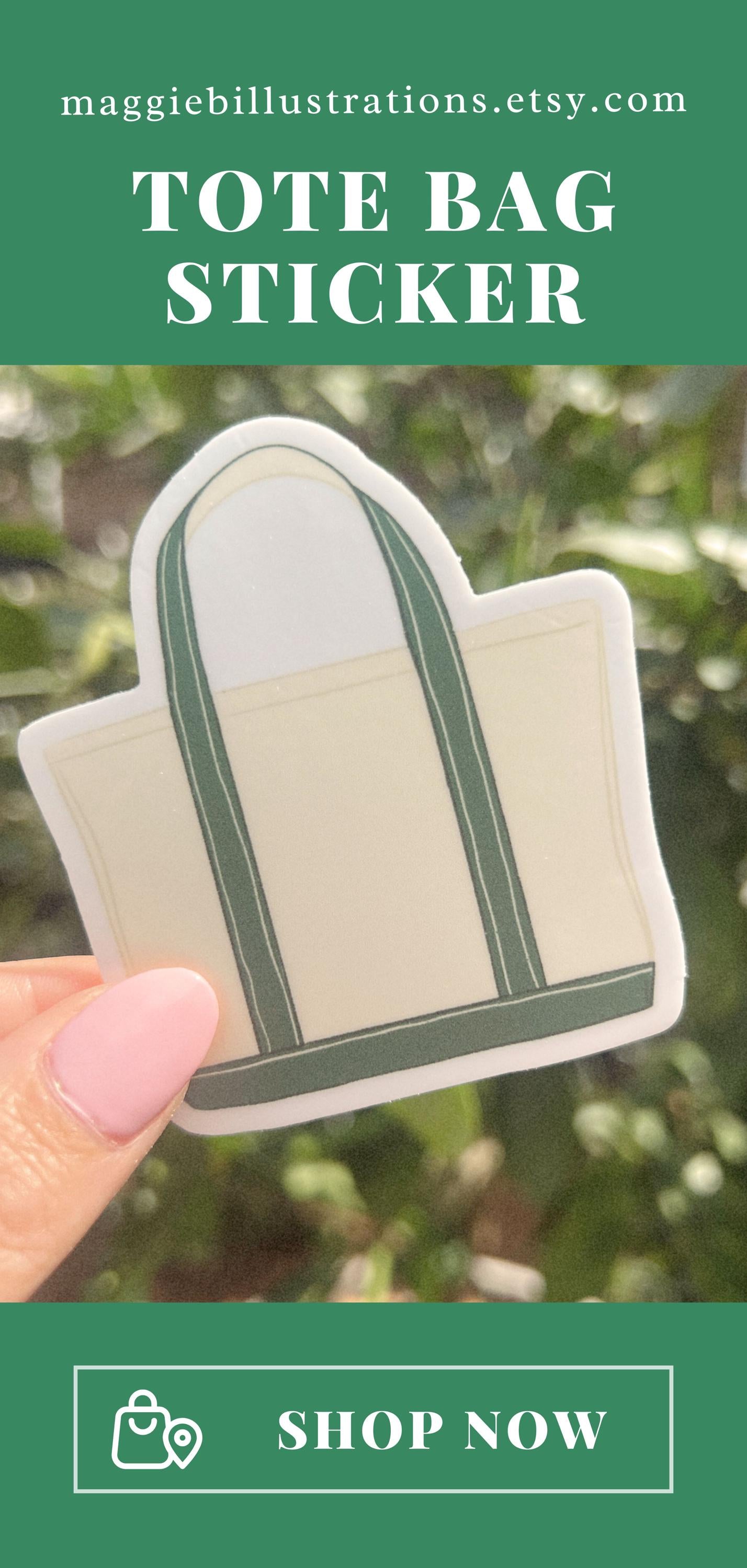 Canvas Tote Bag Sticker Green and Cream Illustrated Waterproof Vinyl Decal for Journals Laptops Water Bottles Preppy Coastal Aesthetic ST125