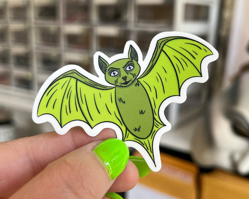 Batty Sticker of Green Bat Illustration Decal for Laptop Sticker Gift for Spooky Lover Aesthetic Illustrated Waterproof Sticker Green ST058