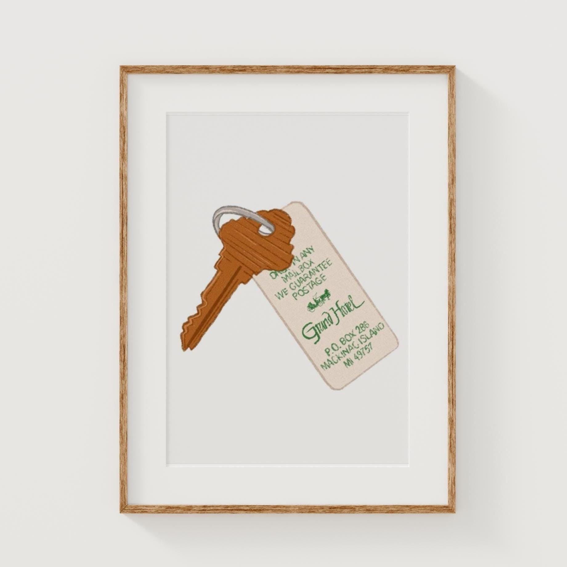 Hotel Room Key Art Print Grand Hotel Mackinac Island Michigan Illustration Gallery Wall Home Decor Traveler Housewarming Leisure Aesthetic
