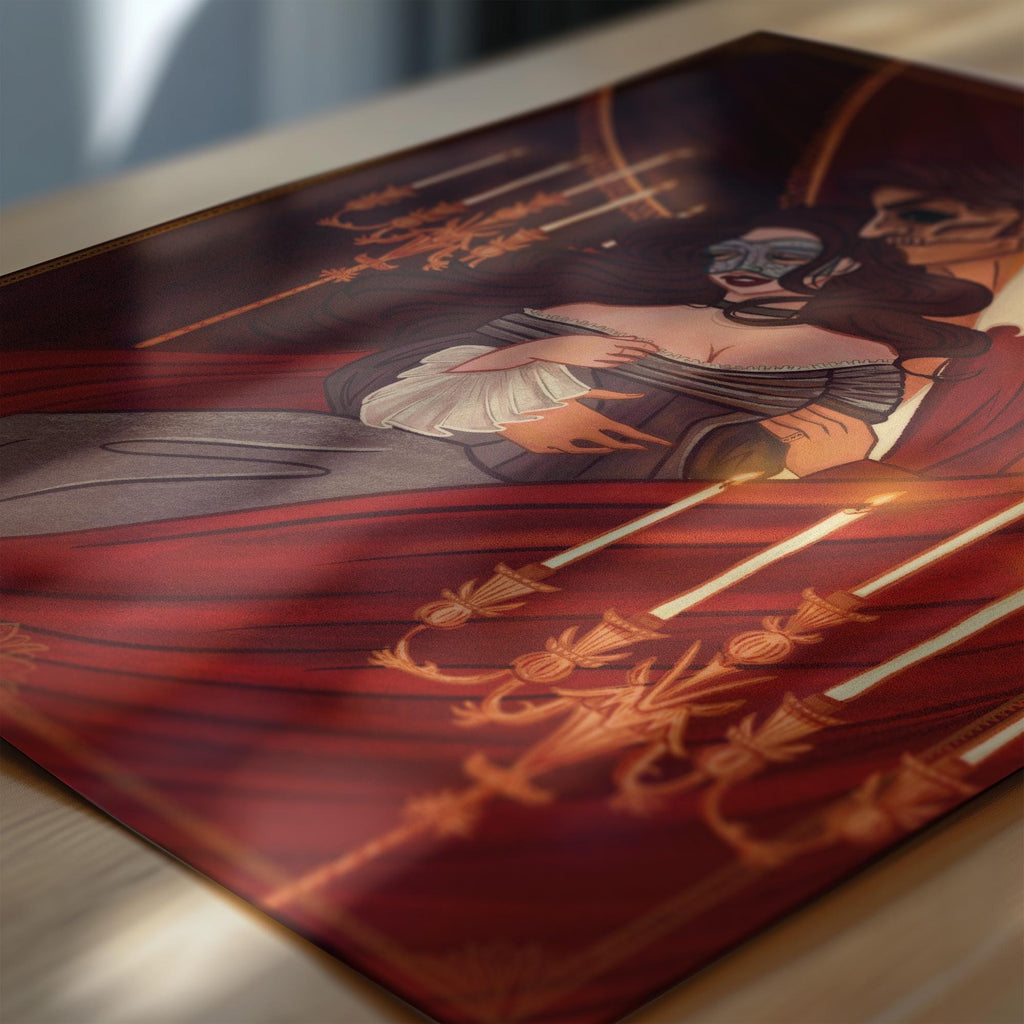 Phantom of The Opera Masquerade Art Print Instant Download for fans of victorian gothic romance illustration with lovers in candlelight art