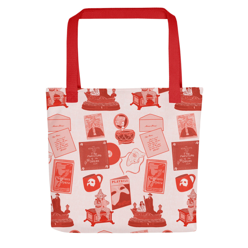 Phantom of the Opera Collection 15x15 polyester illustration artwork broadway musical theater lover Resuable Tote bag with red straps