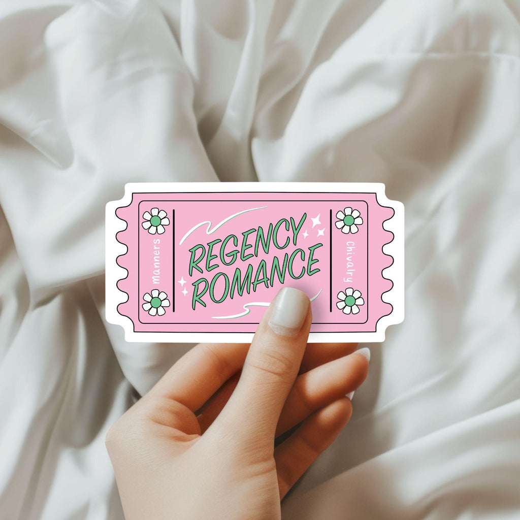 Regency Romance Sticker Pink and Green Ticket Stub Decal for Kindle Case and Laptop Cover Waterproof Sticker Bookish Gift Idea for Her ST056