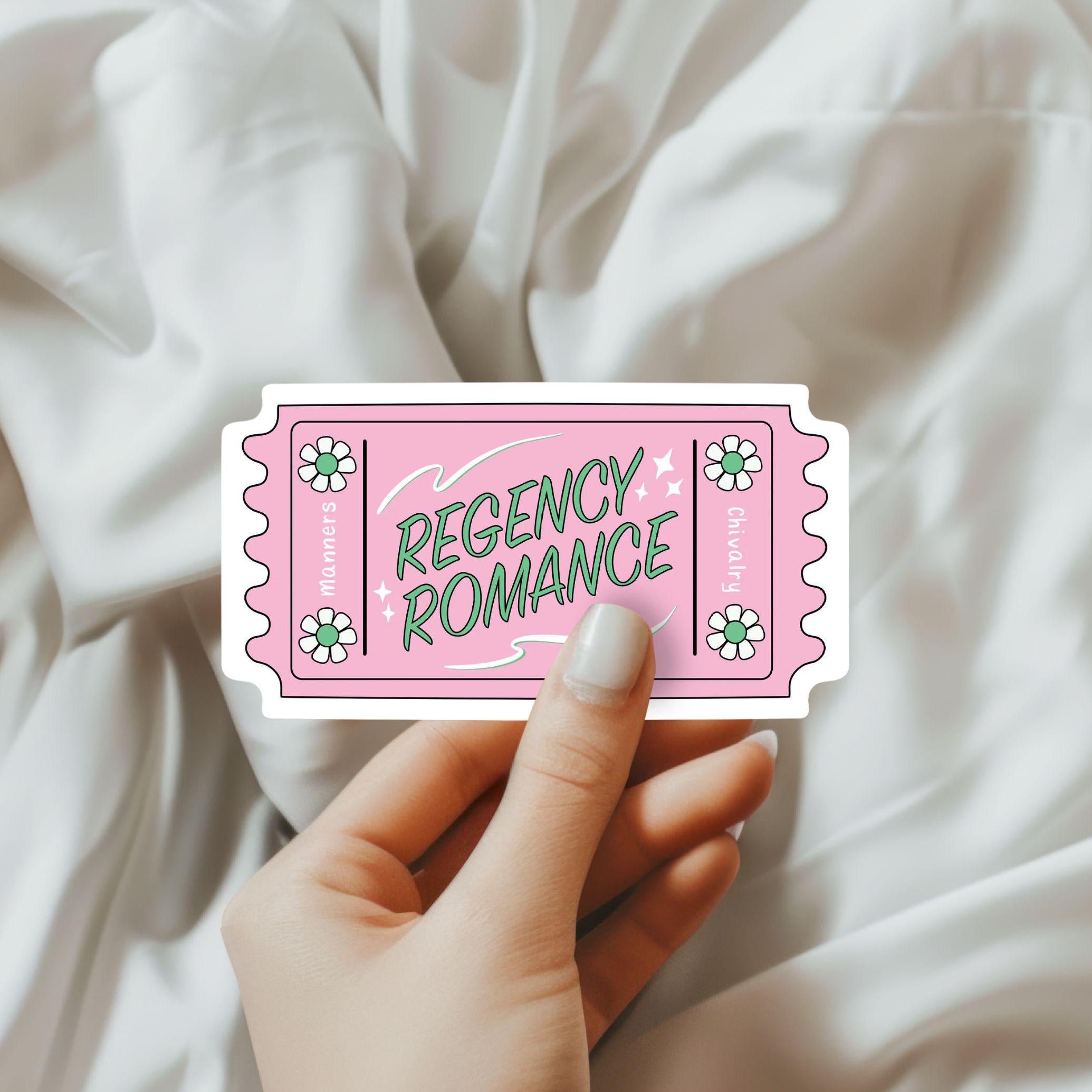 Regency Romance Sticker Pink and Green Ticket Stub Decal for Kindle Case and Laptop Cover Waterproof Sticker Bookish Gift Idea for Her ST056