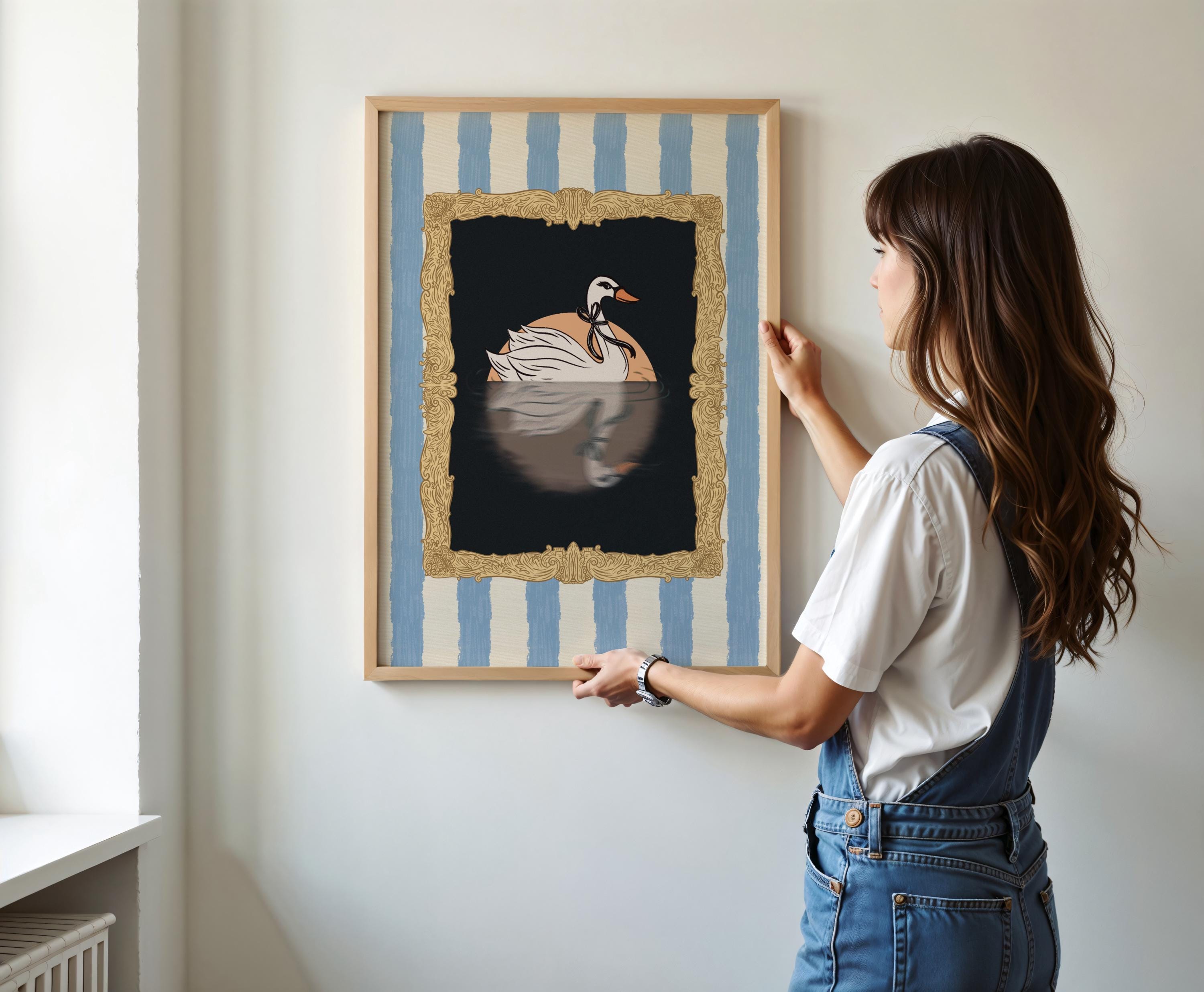 Swan Digital Art Print Instant Download Illustration Nursery Decor Gallery Wall Whimsical Printable Artwork Feminine Apartment Coquette Art