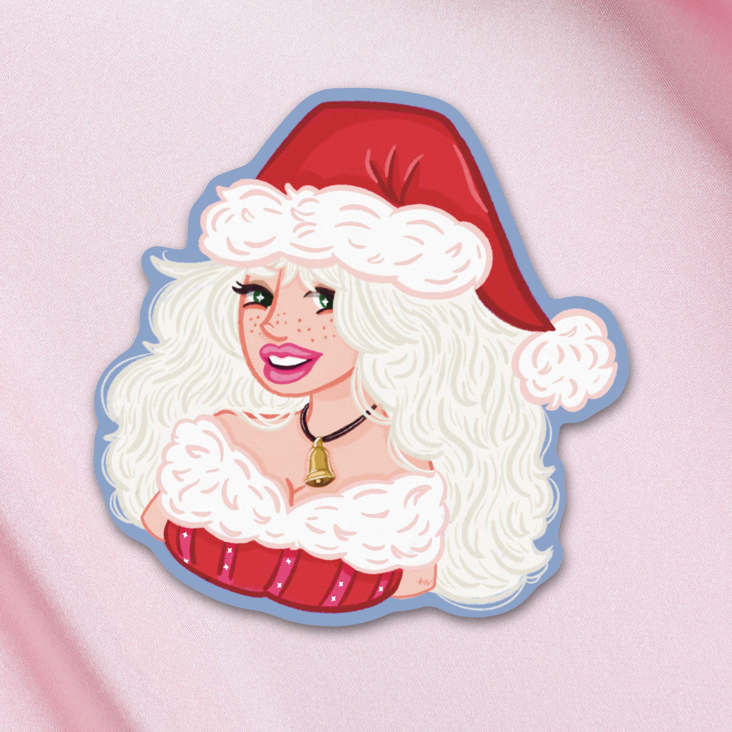 Santa Baby Christmas Pin-Up Girl Sticker | Holiday Illustration | Retro Holiday Aesthetic | Feminine Festive Vinyl Decal