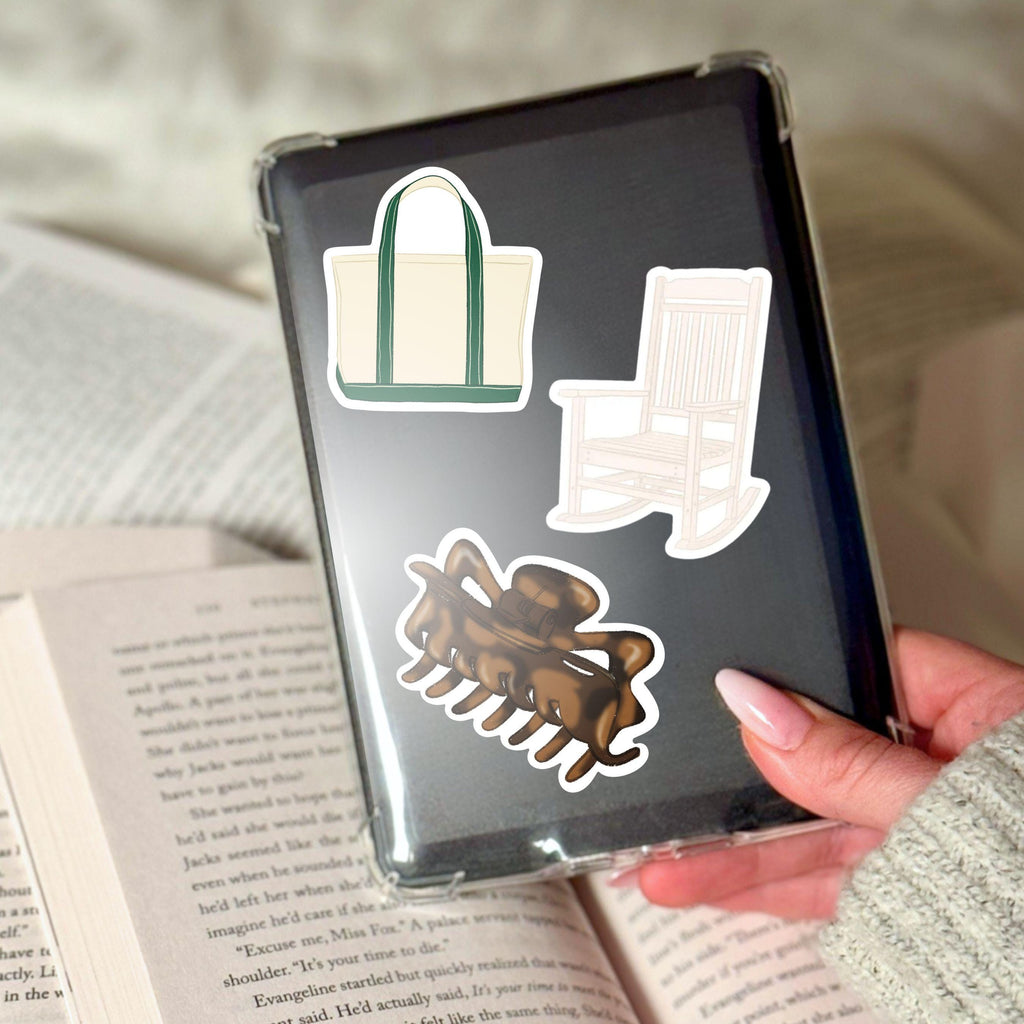 Bachelorette Party Favor Sticker Bundle Tortoise Shell Claw Clip Canvas Tote Bag Rocking Chair Illustrated Decal for Journal Scrapbooking