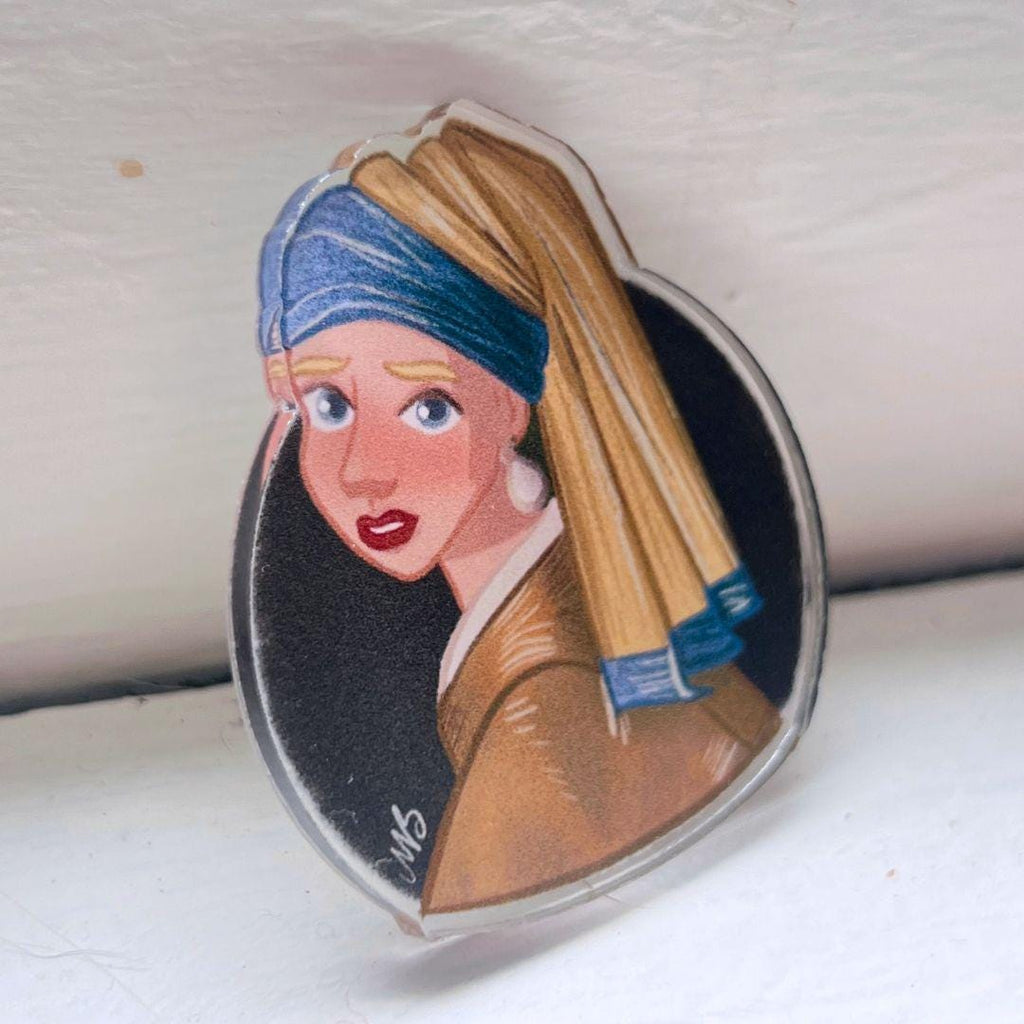 Girl with Pearl Earring Illustration Acrylic Pin Vermeer Art Lover Gift Idea For Teacher Fashion Pin Museum Quality Art Piece Classic Style