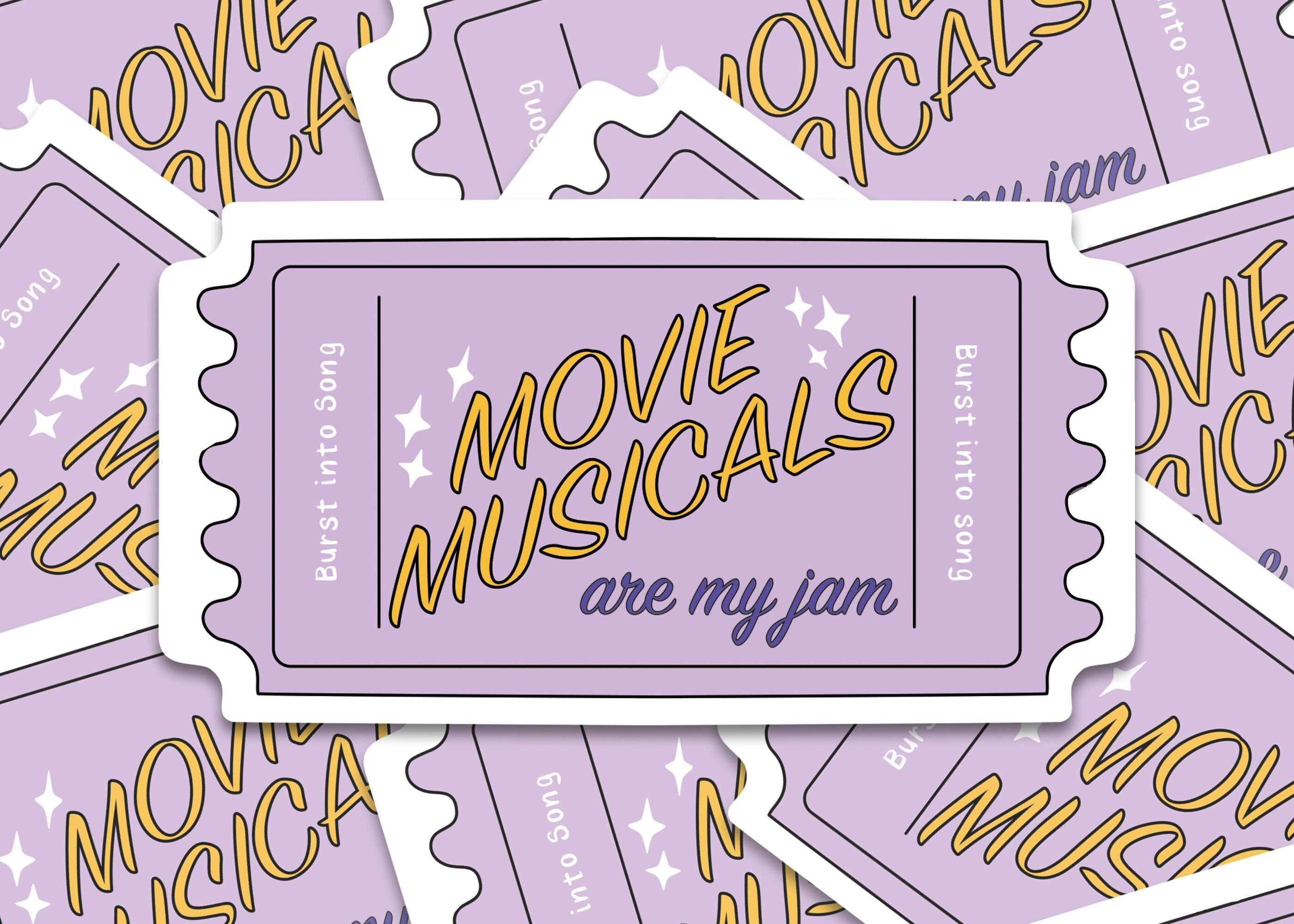 Movie Musicals Sticker Purple Ticket Stub for Musical Fans Purple Decal Computer Laptop Decor for Kindle Case Broadway Fan Gift Idea ST017