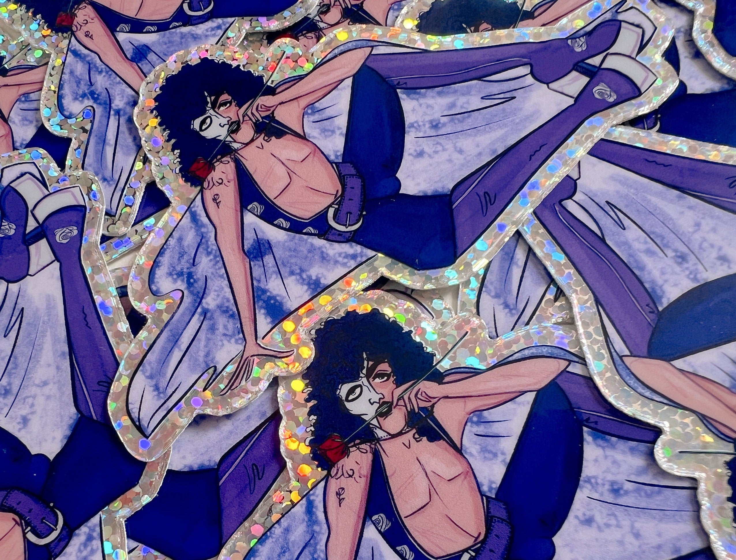 Glam Rock Phantom of the Opera Hair Band 80s metal rock and roll glam rock platform cape glitter hologram glossy purple Sticker Decal ST077