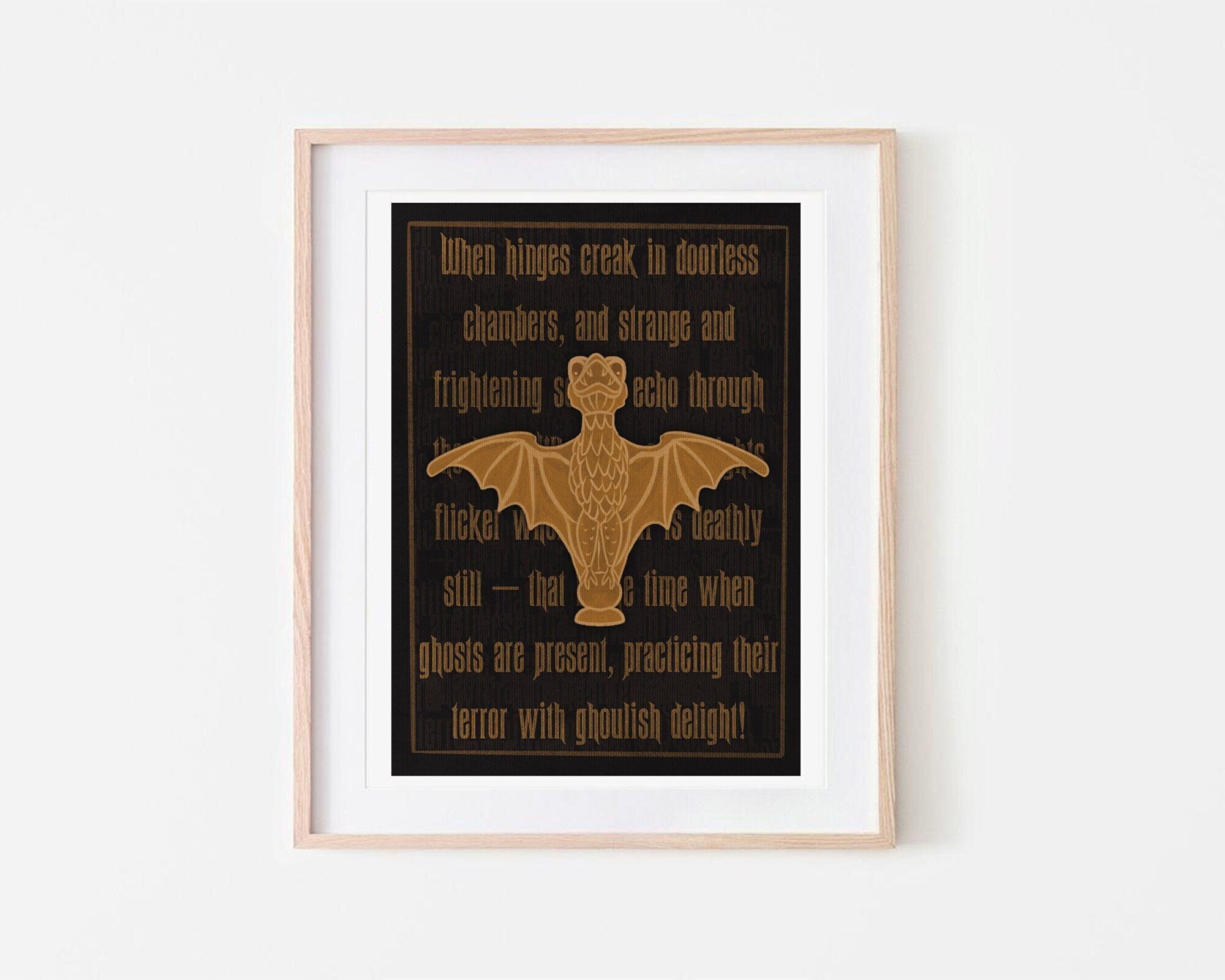 Haunted Mansion Art Print Theme Park Wall Art for Halloween Lover Home Decor for Theme Park Fan Illustrated Artwork for Haunted House Bat