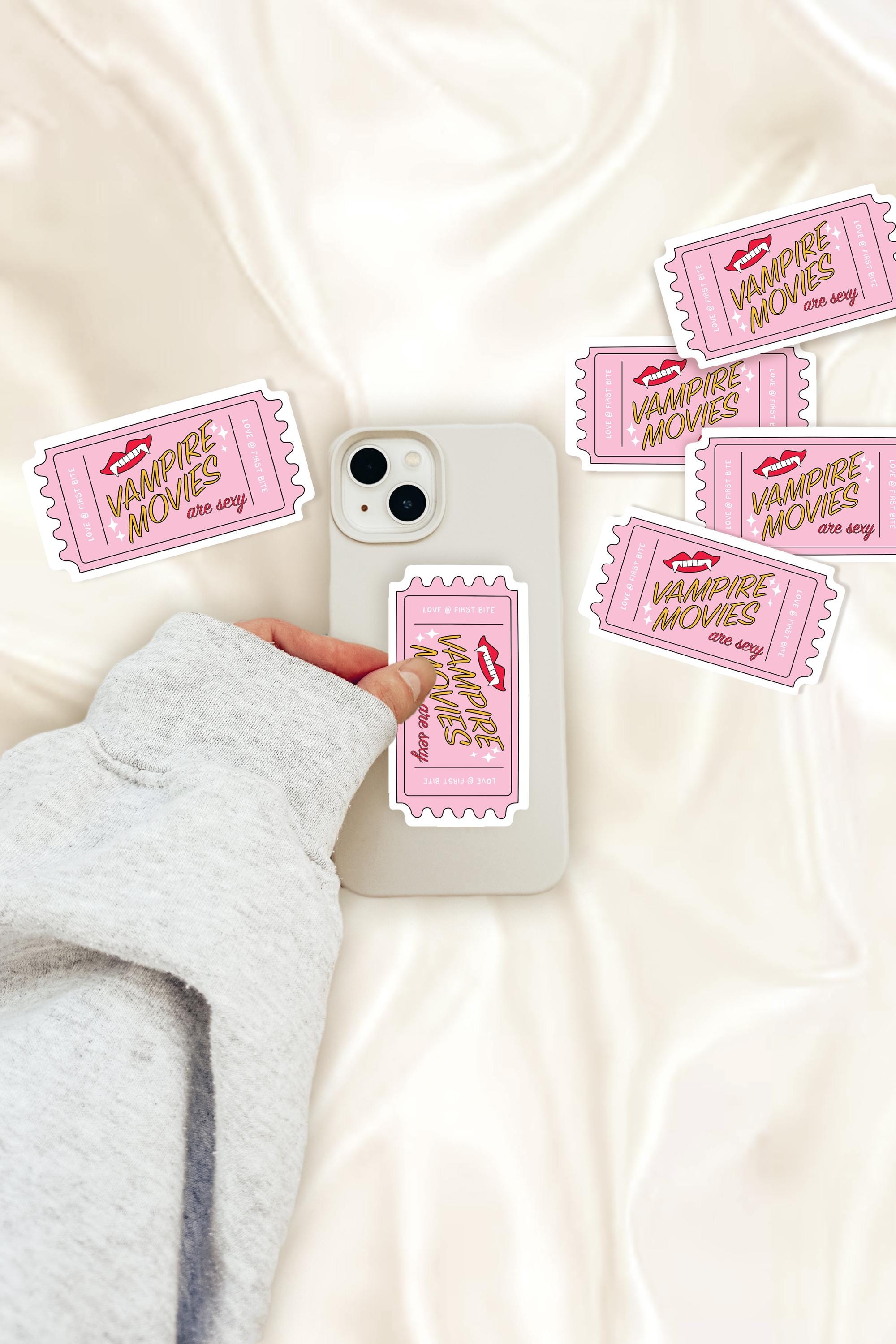 Vampire Movies are Sexy Ticket Stub Sticker Pink Retro Vampire Aesthetic Paranormal Kindle Sticker Gift Idea for Movie Lover Friend ST018