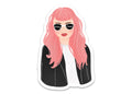 Pink Hair Leather Jacket Sticker: Illustrated Female Portrait Aesthetic Cool Girl Waterproof Matte Vinyl Decal ST036