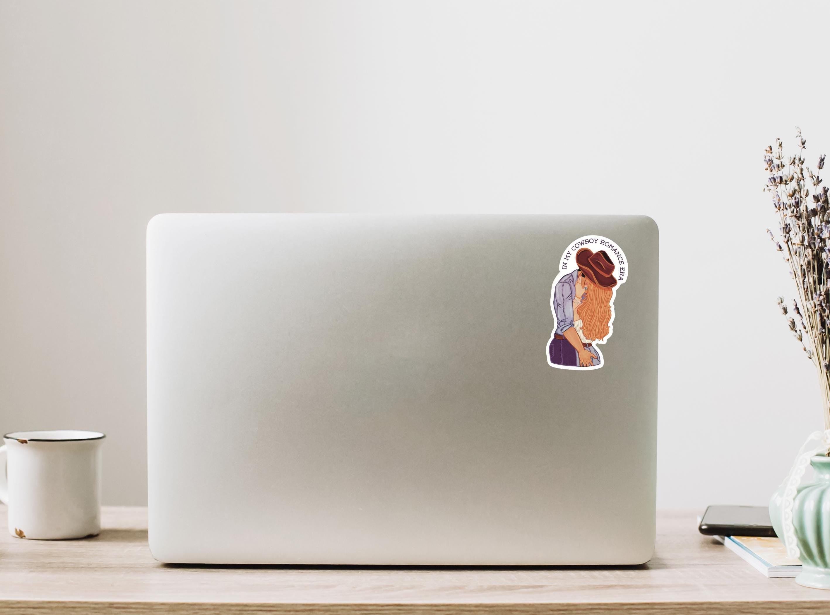 Cowboy Romance Era Sticker: Illustration of a Cowboy and Woman kissing and embracing Booktok Girlie Gift Waterproof Matte Vinyl Decal ST137