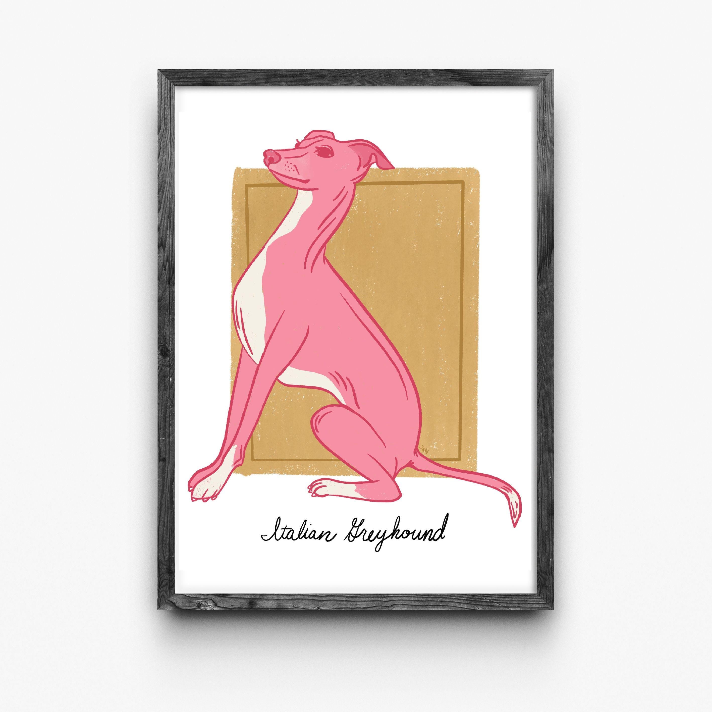 Custom Italian Greyhound Pink Dog Illustration Art Print Gift Idea for Pet Owner Gallery Wall Home Decor for Pet Owner Wall Art Custom Name