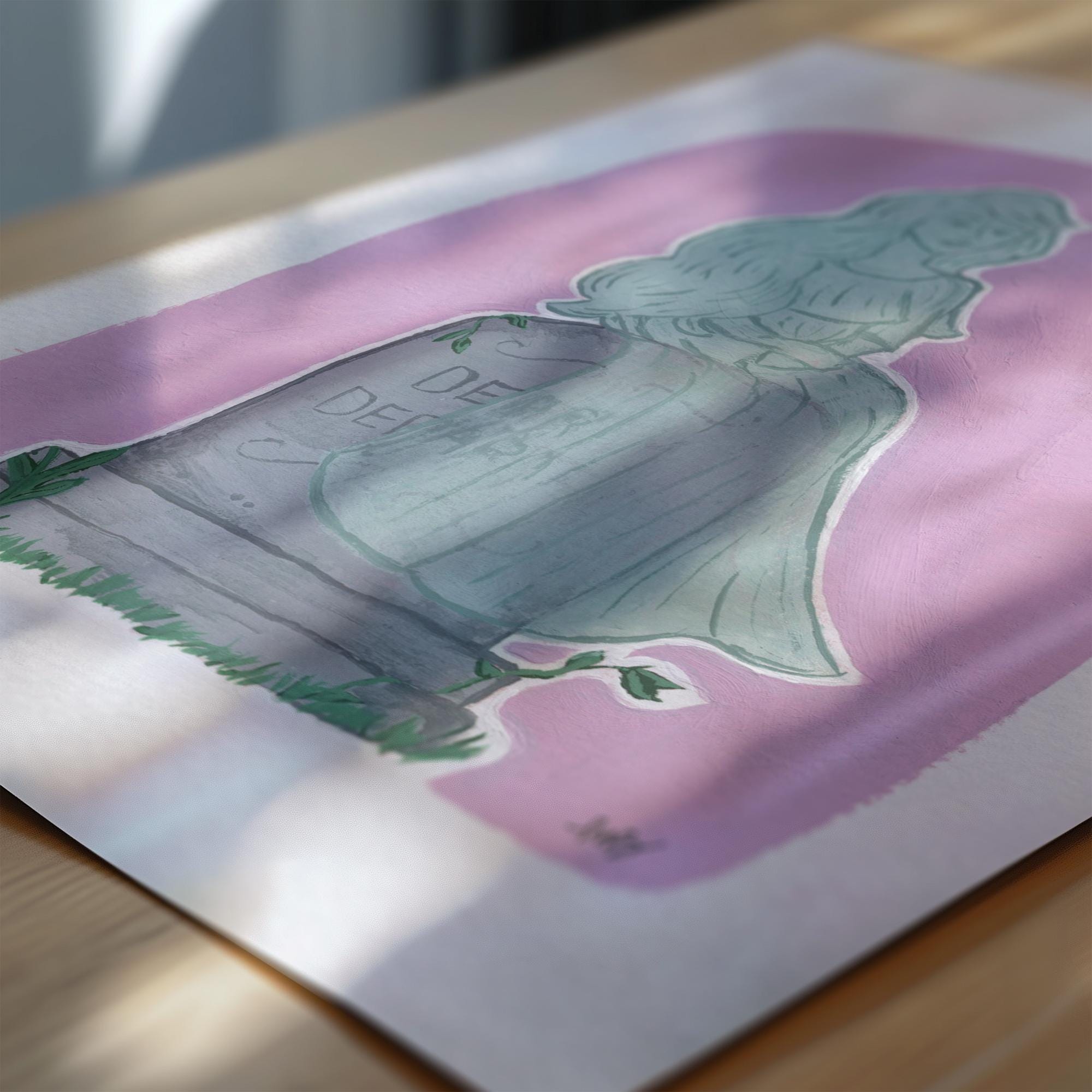 Ghost Art Print: Spooky Cemetery Gothic Home Decor (5x7 8.5x11)