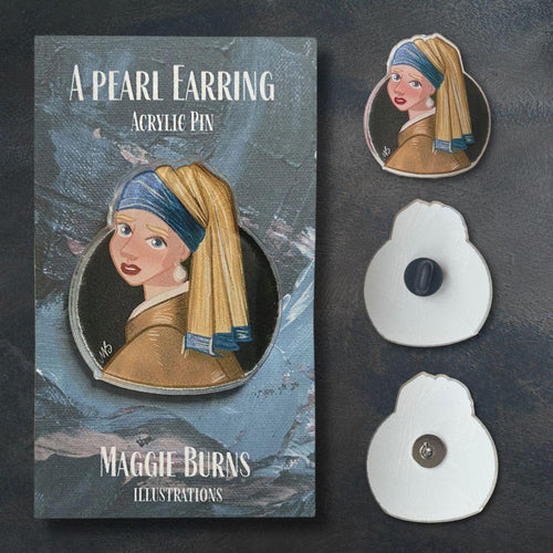 Girl with Pearl Earring Illustration Acrylic Pin Vermeer Art Lover Gift Idea For Teacher Fashion Pin Museum Quality Art Piece Classic Style