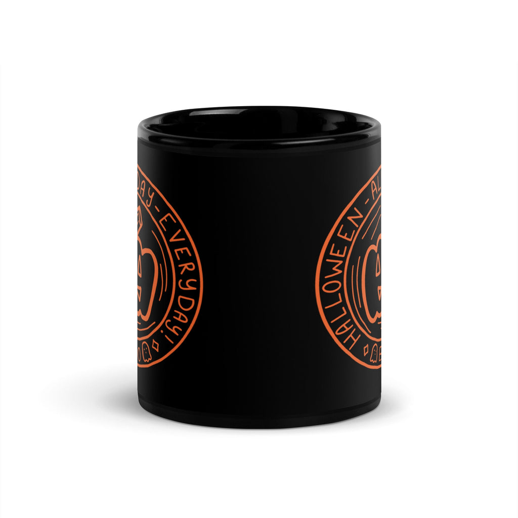 Halloween All Day Every Day Black Glossy Coffee and Tee Mug for the Spooky Gothic Halloween Fanatic Black and Orange Pumpkin Scary Core Cup