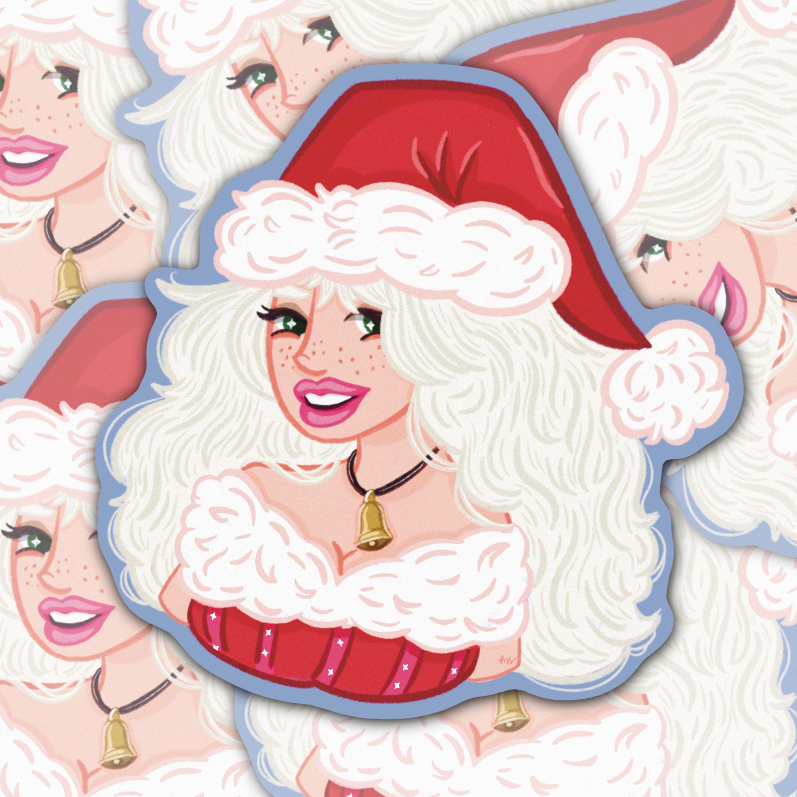 Santa Baby Christmas Pin-Up Girl Sticker | Holiday Illustration | Retro Holiday Aesthetic | Feminine Festive Vinyl Decal