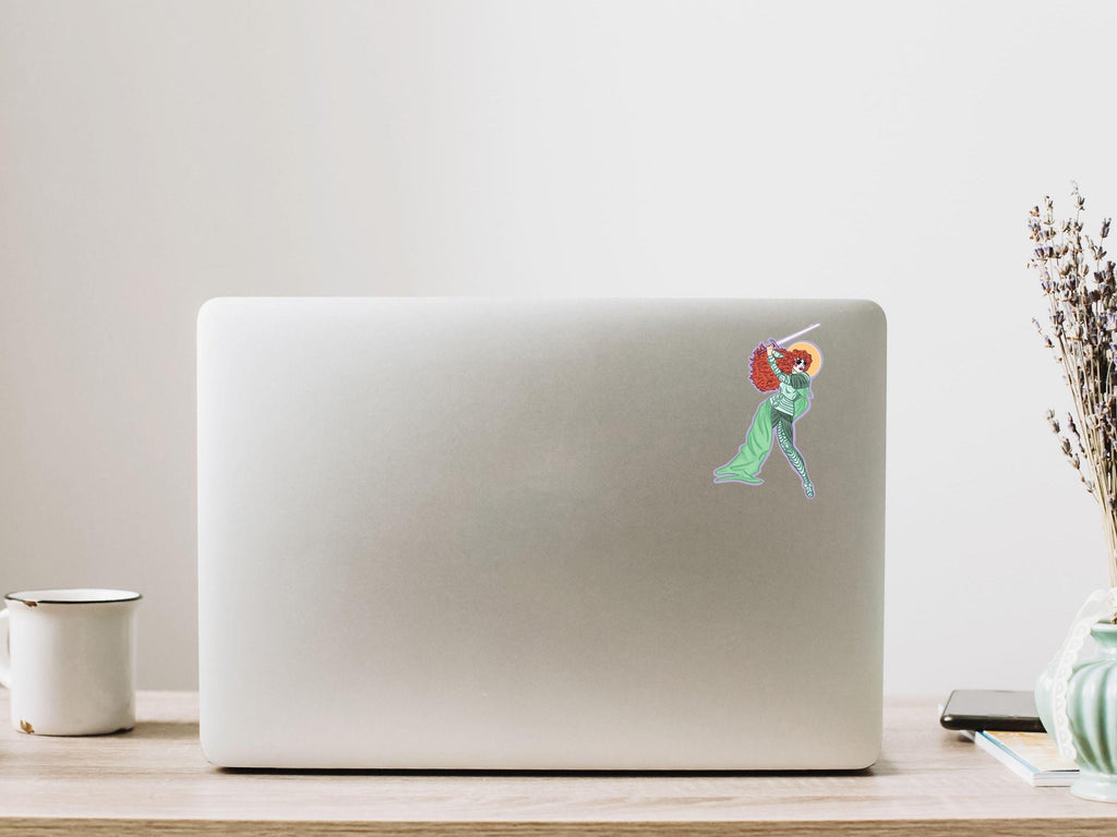 Roan of Arc Feminist Warrior Vinyl Sticker - Illustrated Medieval Knight Art in Waterproof Matte Vinyl ST116