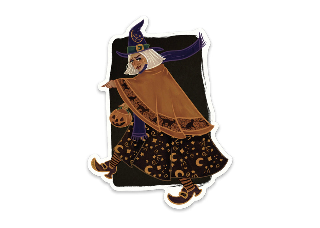 Halloween Witch Classic Style Trick or Treat Pumpkin Black Cat Cape Witch's Hat Half Moon and Stars Vinyl Water-proof Sticker Decal ST035