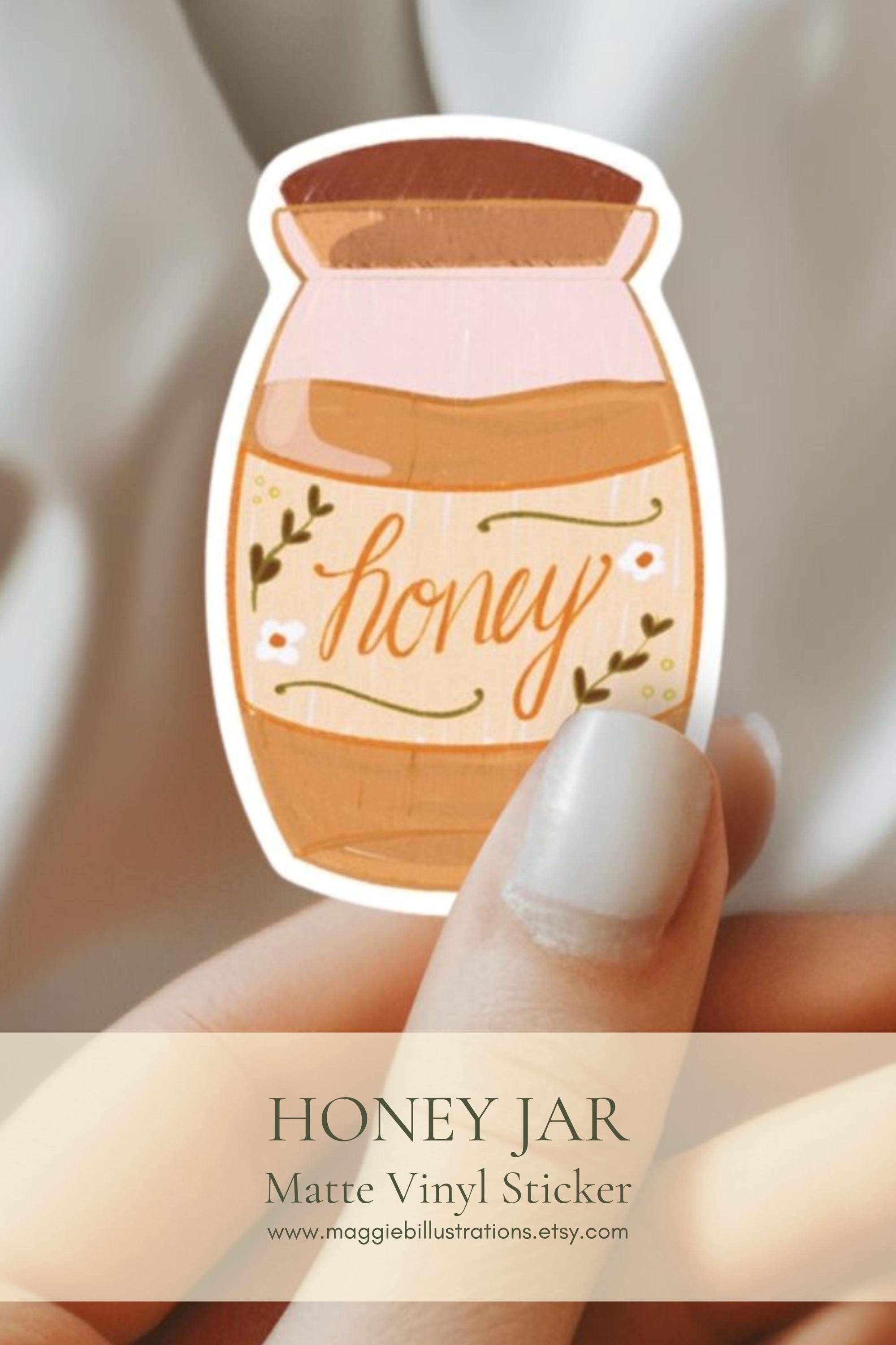 Rustic Honey Jar Sticker Cute Illustrated Honey Pot Decal Aesthetic Cottagecore Waterproof Sticker for Laptop Water Bottle Scrapbook ST076