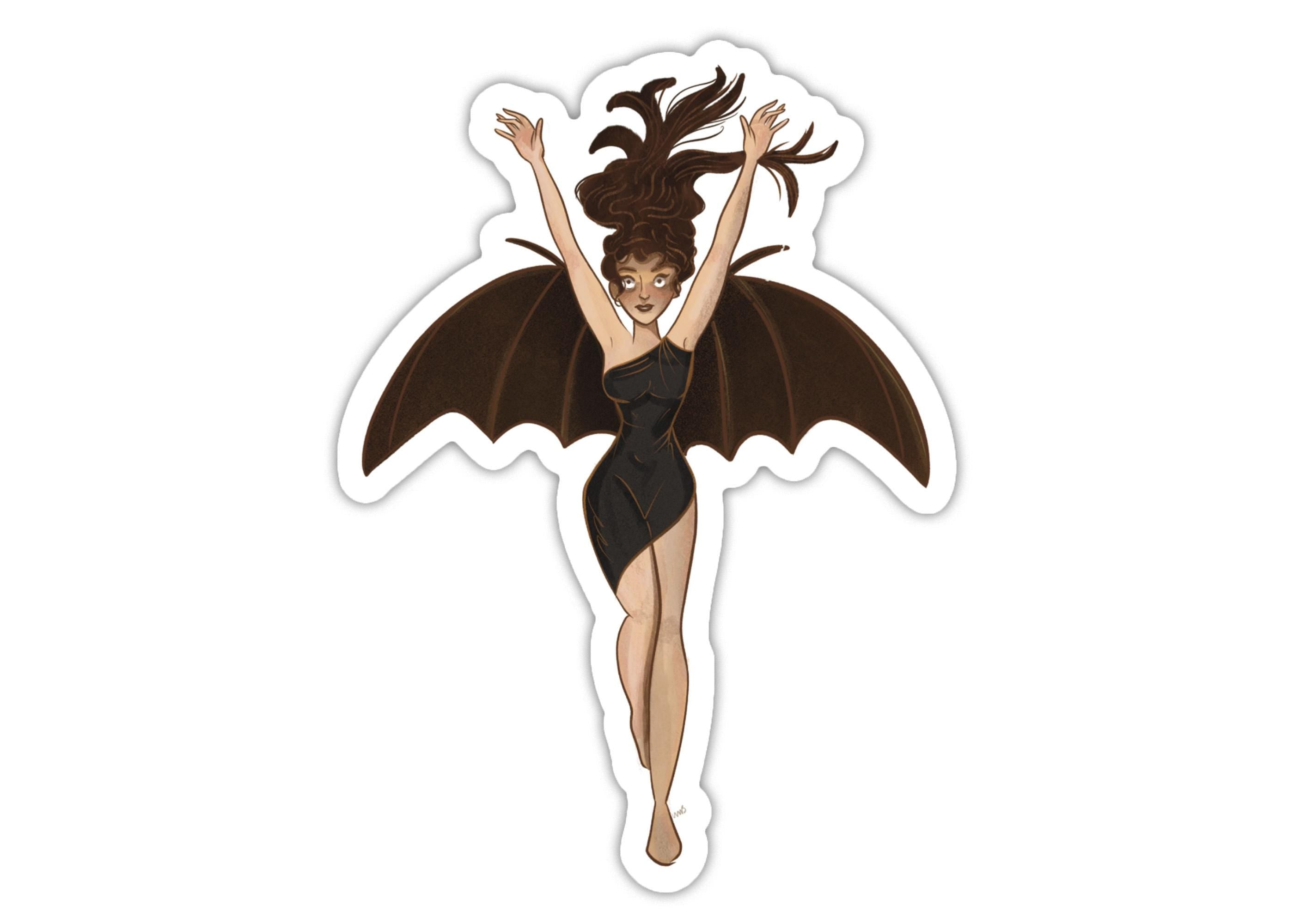 Winged Siren Illustrated Horror Vamp Beautiful Woman Halloween Creepy Spooky Macabre Illustration Digital Art Waterproof Sticker Decal ST009