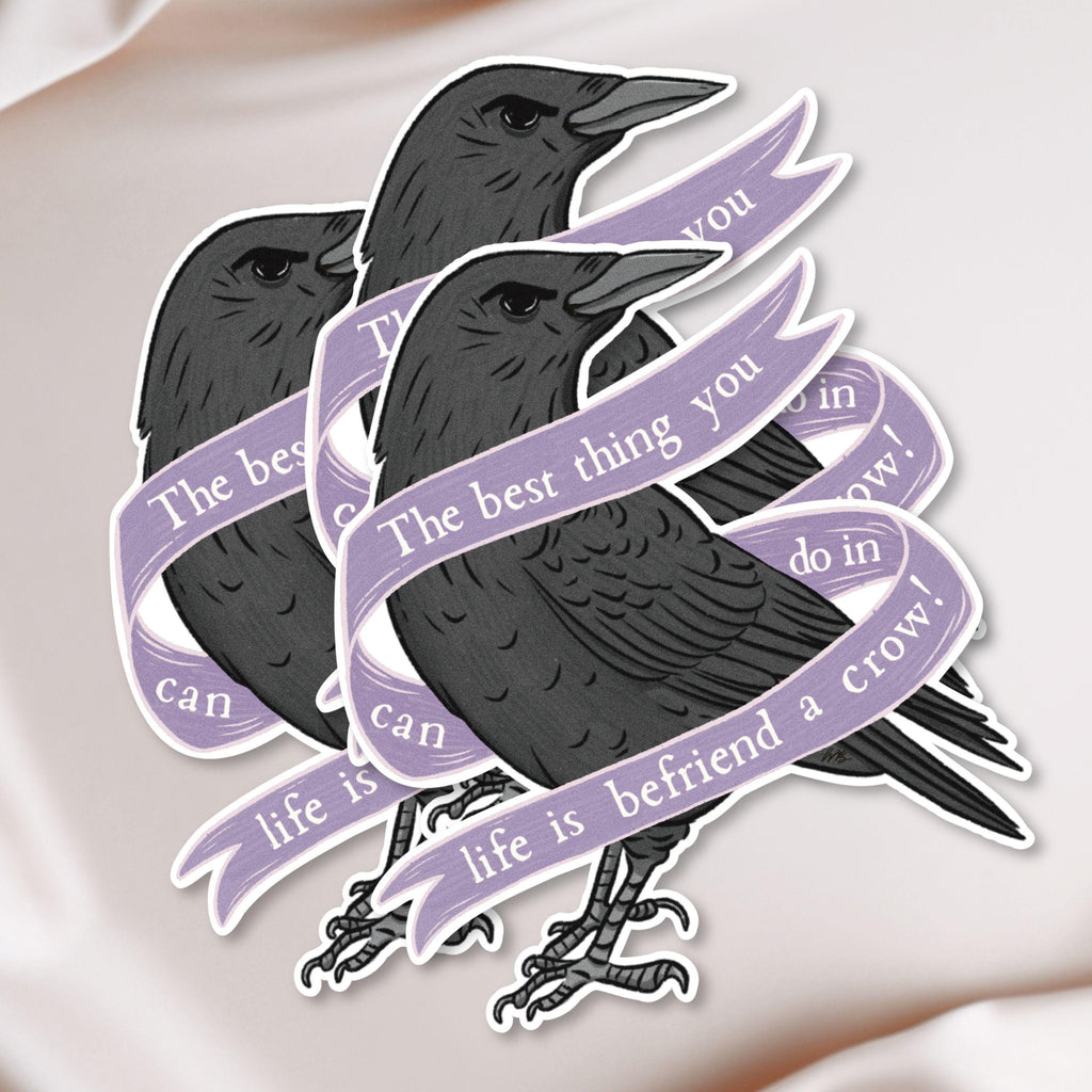 Gothic Crow Vinyl Sticker: Spooky Macabre Raven Art - Illustrated Matte Vinyl Waterproof Decal ST126