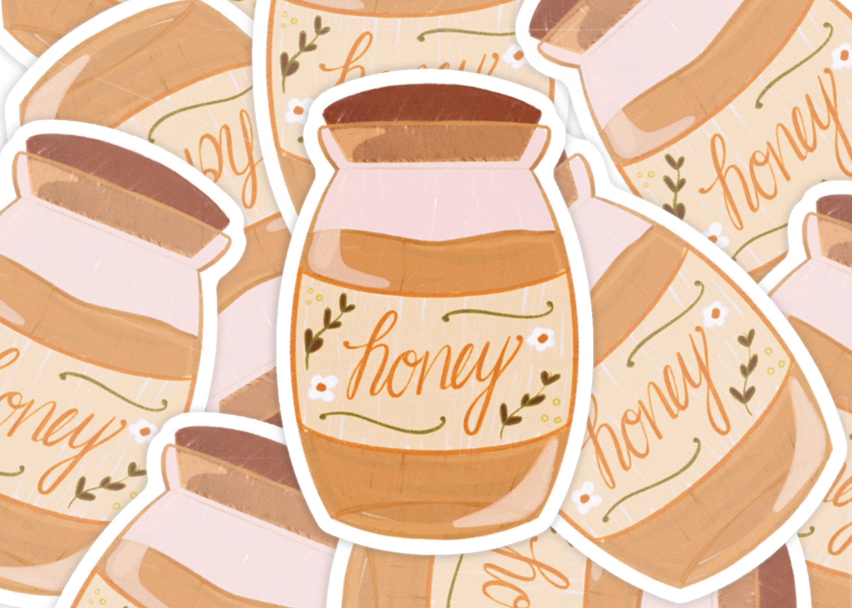 Rustic Honey Jar Sticker Cute Illustrated Honey Pot Decal Aesthetic Cottagecore Waterproof Sticker for Laptop Water Bottle Scrapbook ST076
