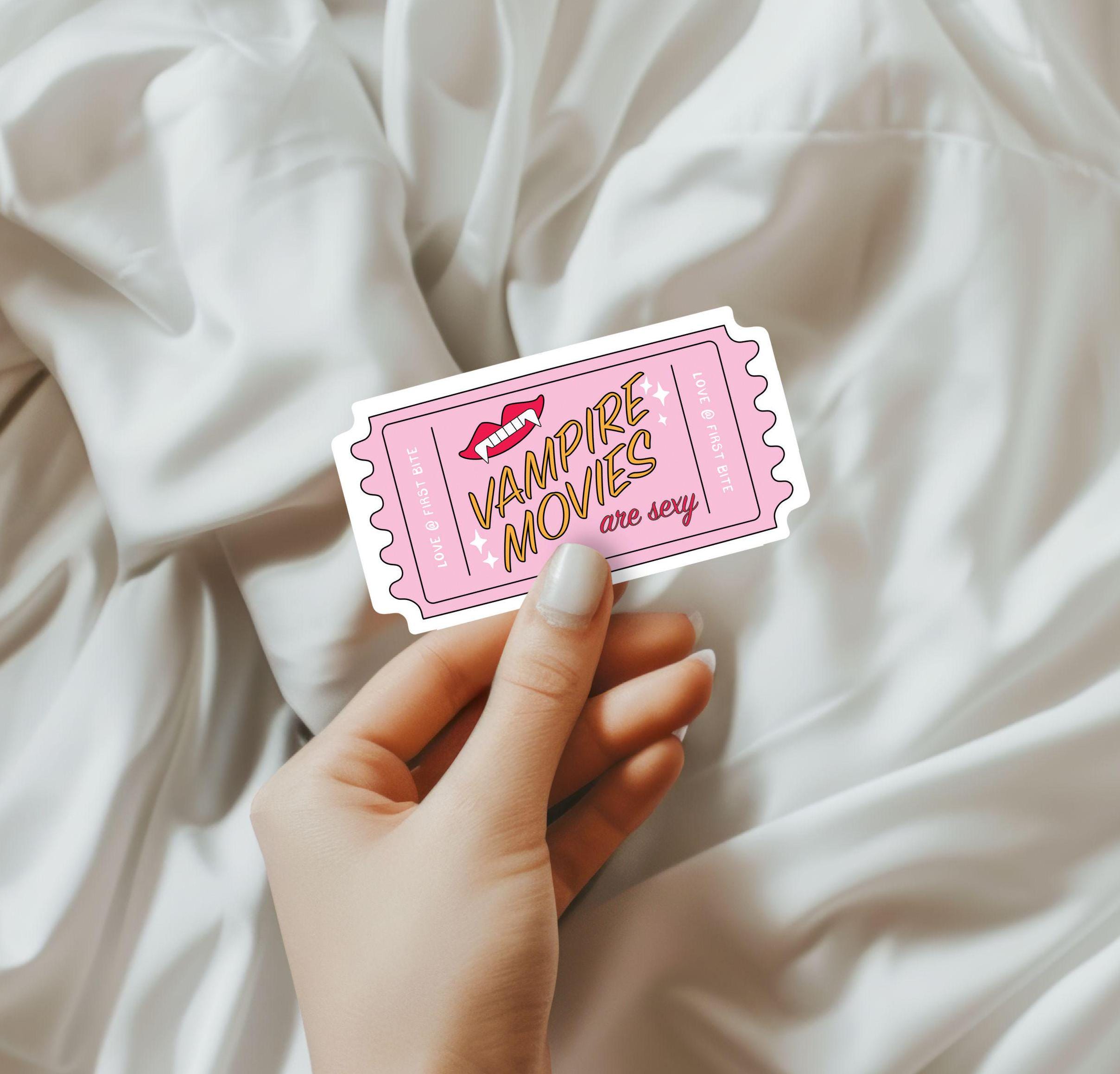 Vampire Movies are Sexy Ticket Stub Sticker Pink Retro Vampire Aesthetic Paranormal Kindle Sticker Gift Idea for Movie Lover Friend ST018