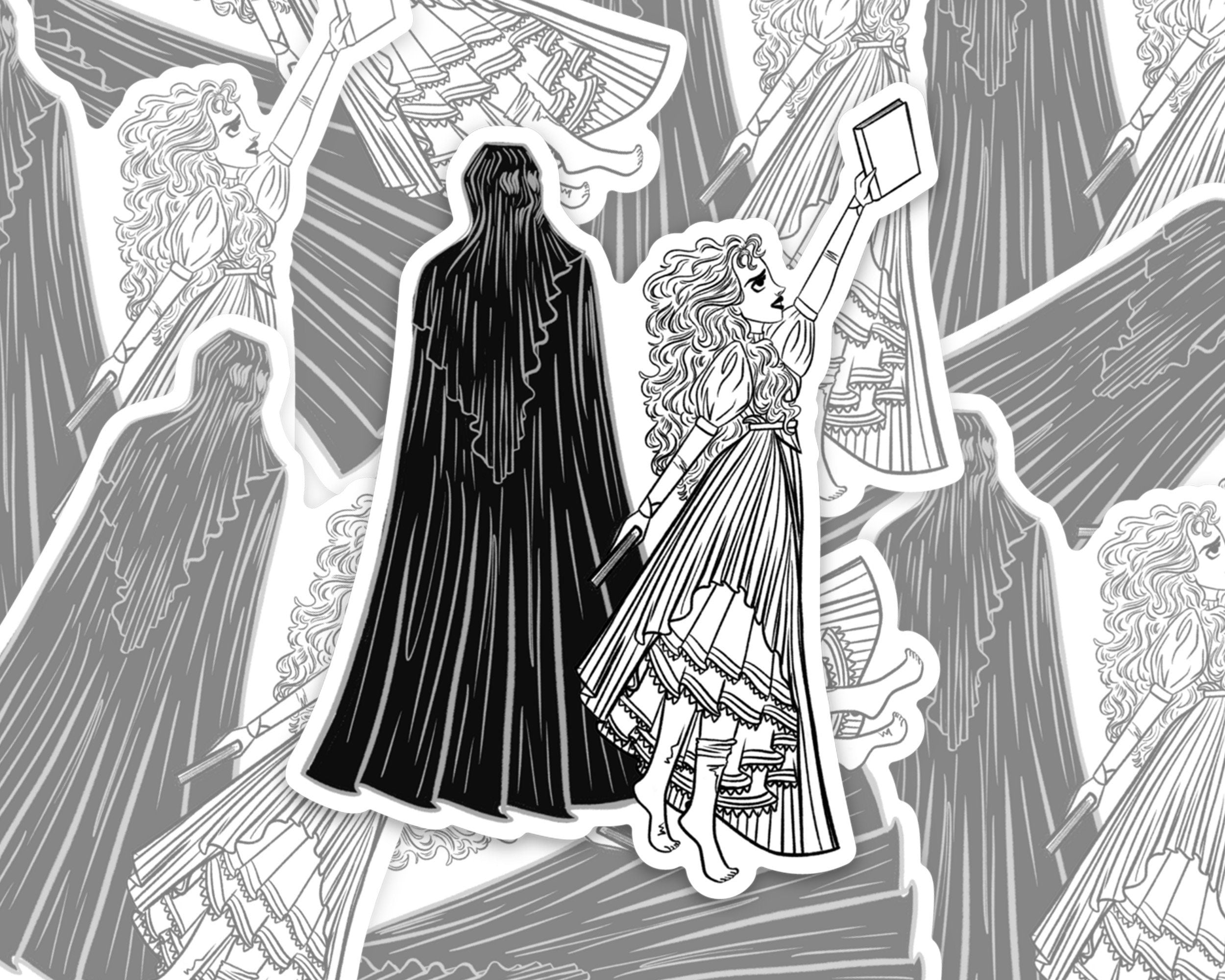 Reach The Guardian Original Paranormal Gothic Romance Character Art Black and White Phantom Spectral Shade Edwardian Sticker Decal ST052