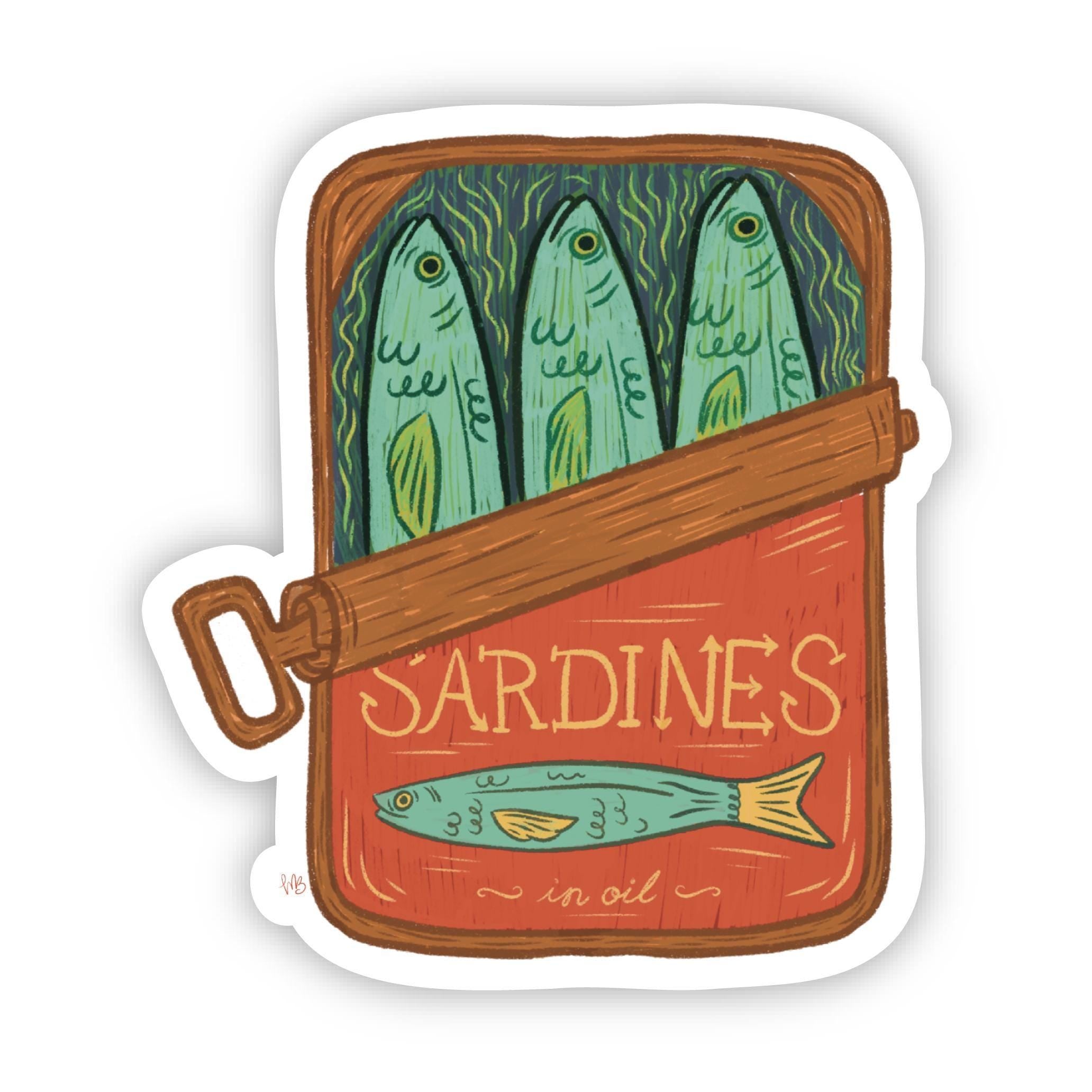 Sardines Tin Can Sticker: Quirky Retro Kitchen Art, Illustrated Waterproof Matte Vinyl Decal ST089