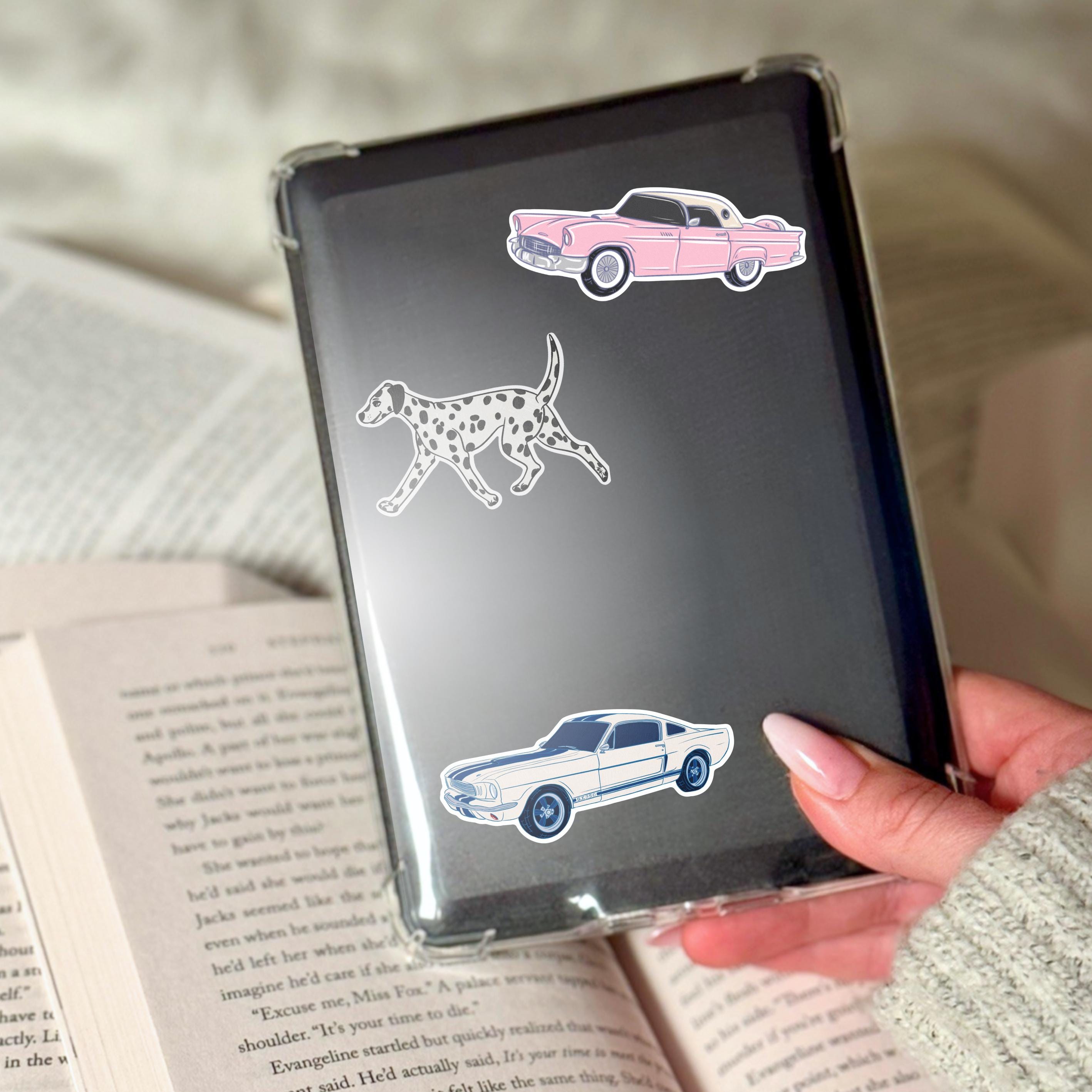 1967 Mustang Coupe Sticker: Blue Racing Stripes, Classic Car Art Race Car Enthusiast Illustration Waterproof Matte Vinyl Decal ST133