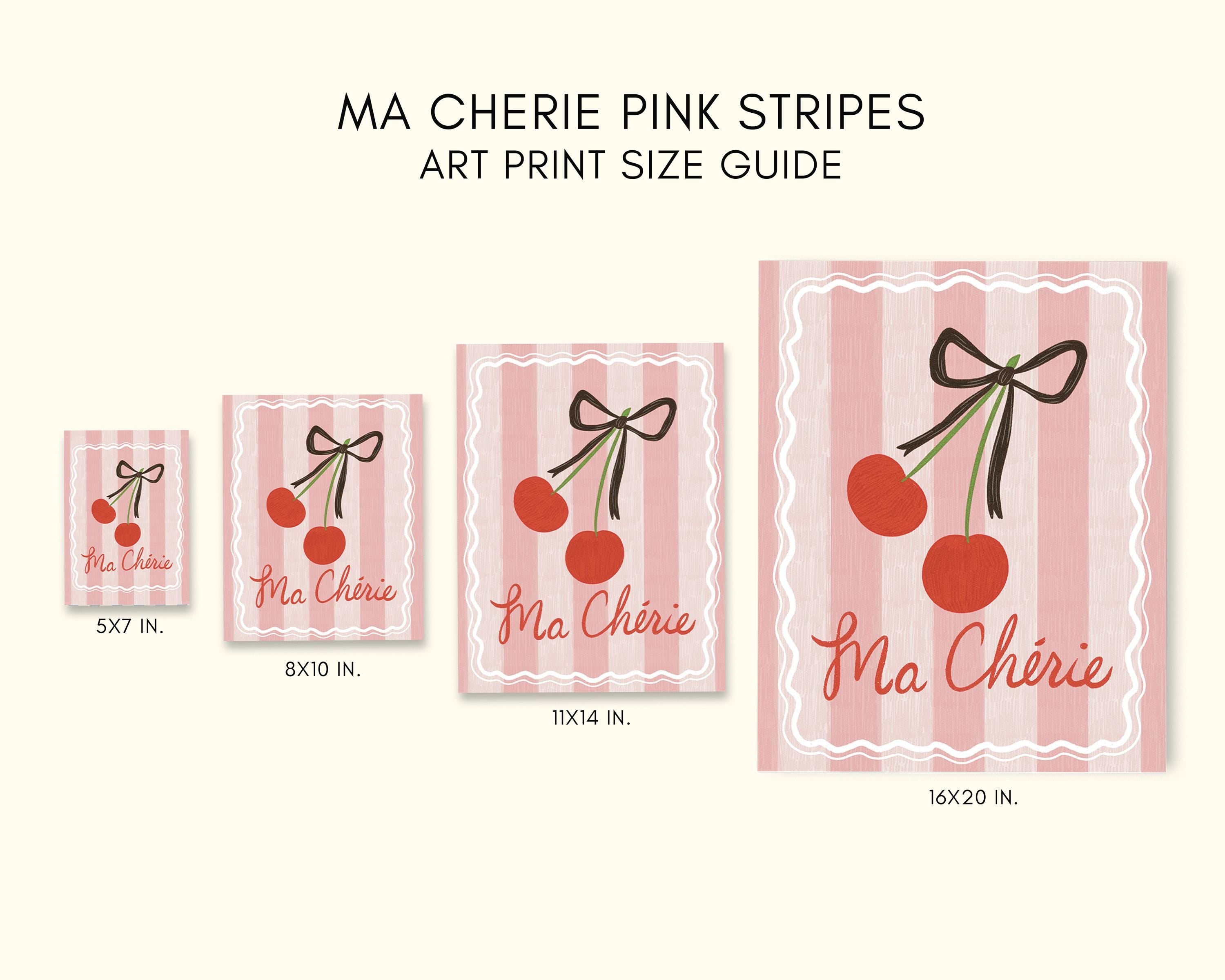 Cherry Art Print Digital Download Ma Cherie Charming Cherry Illustration Coquette Bow Gallery Wall Artwork Retro French Cottage Aesthetic
