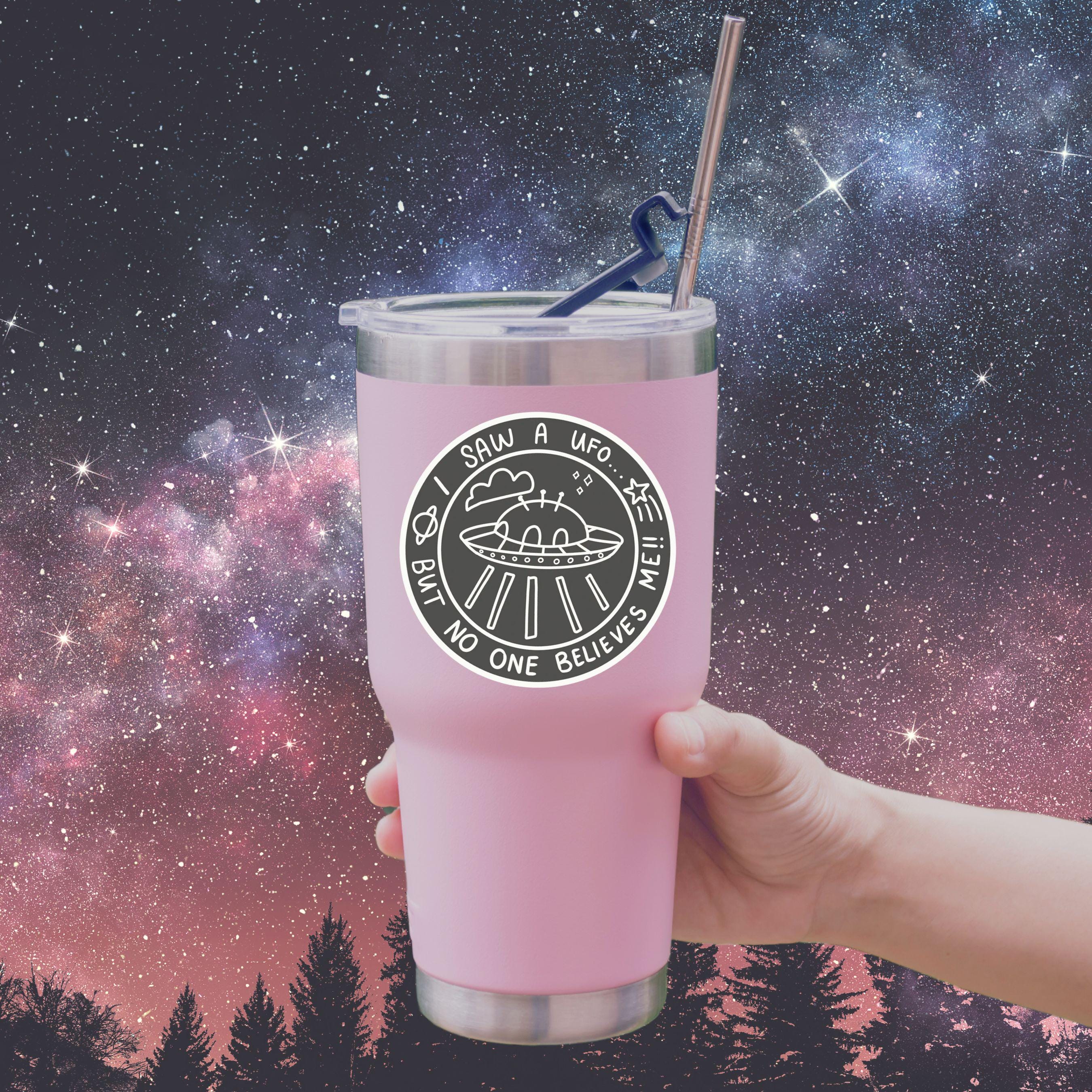 I Saw a UFO Sticker Matte Waterproof Retro Alien Decal for Laptops Journals Water Bottles extraterrestrial Paranormal Spooky Fan Gift ST030