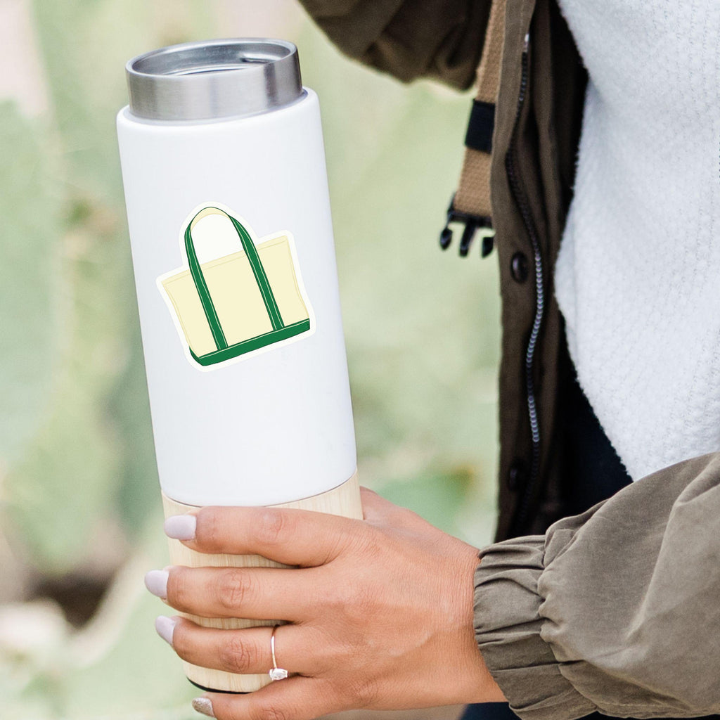 Canvas Tote Bag Sticker Green and Cream Illustrated Waterproof Vinyl Decal for Journals Laptops Water Bottles Preppy Coastal Aesthetic ST125