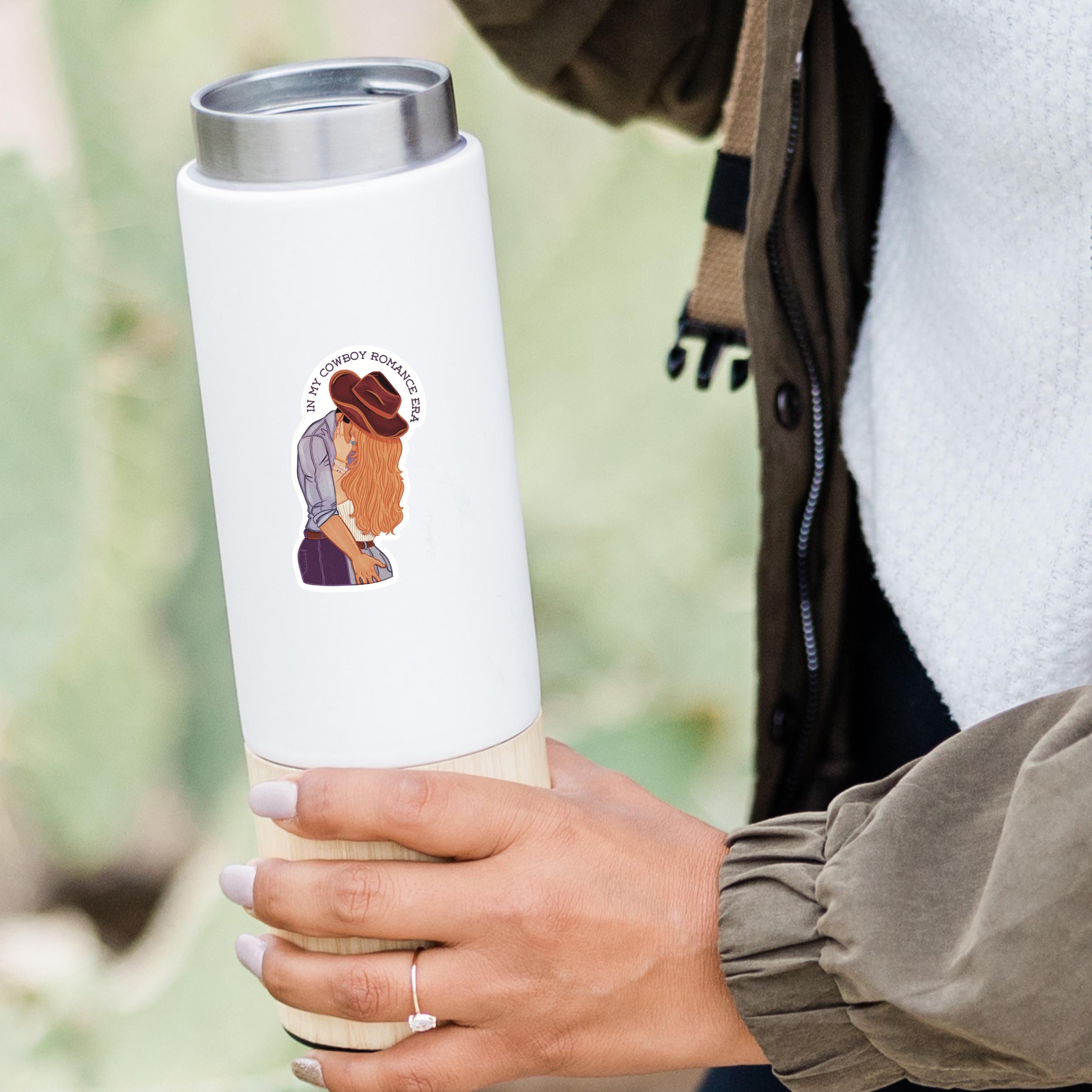 Cowboy Romance Era Sticker: Illustration of a Cowboy and Woman kissing and embracing Booktok Girlie Gift Waterproof Matte Vinyl Decal ST137